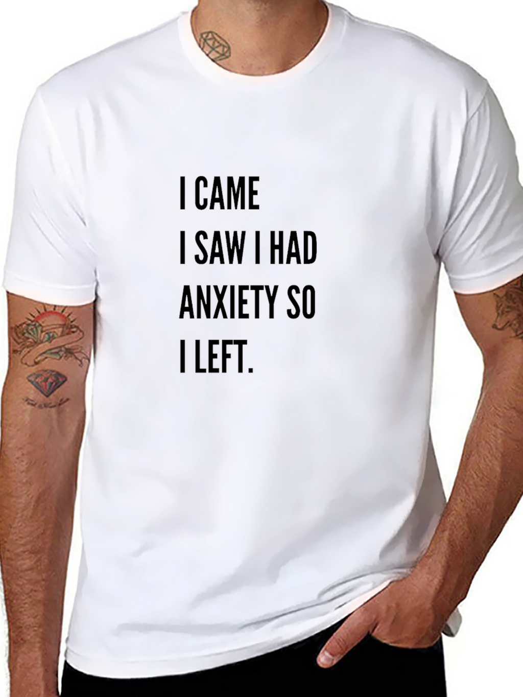 Anxiety Slogan T-Shirt - Black Crew Neck Tee