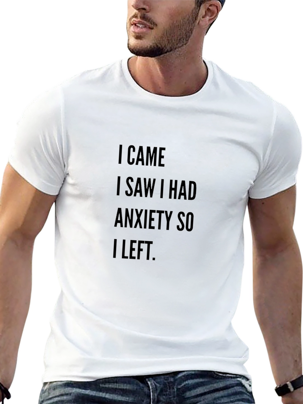 Anxiety Slogan T-Shirt - Black Crew Neck Tee
