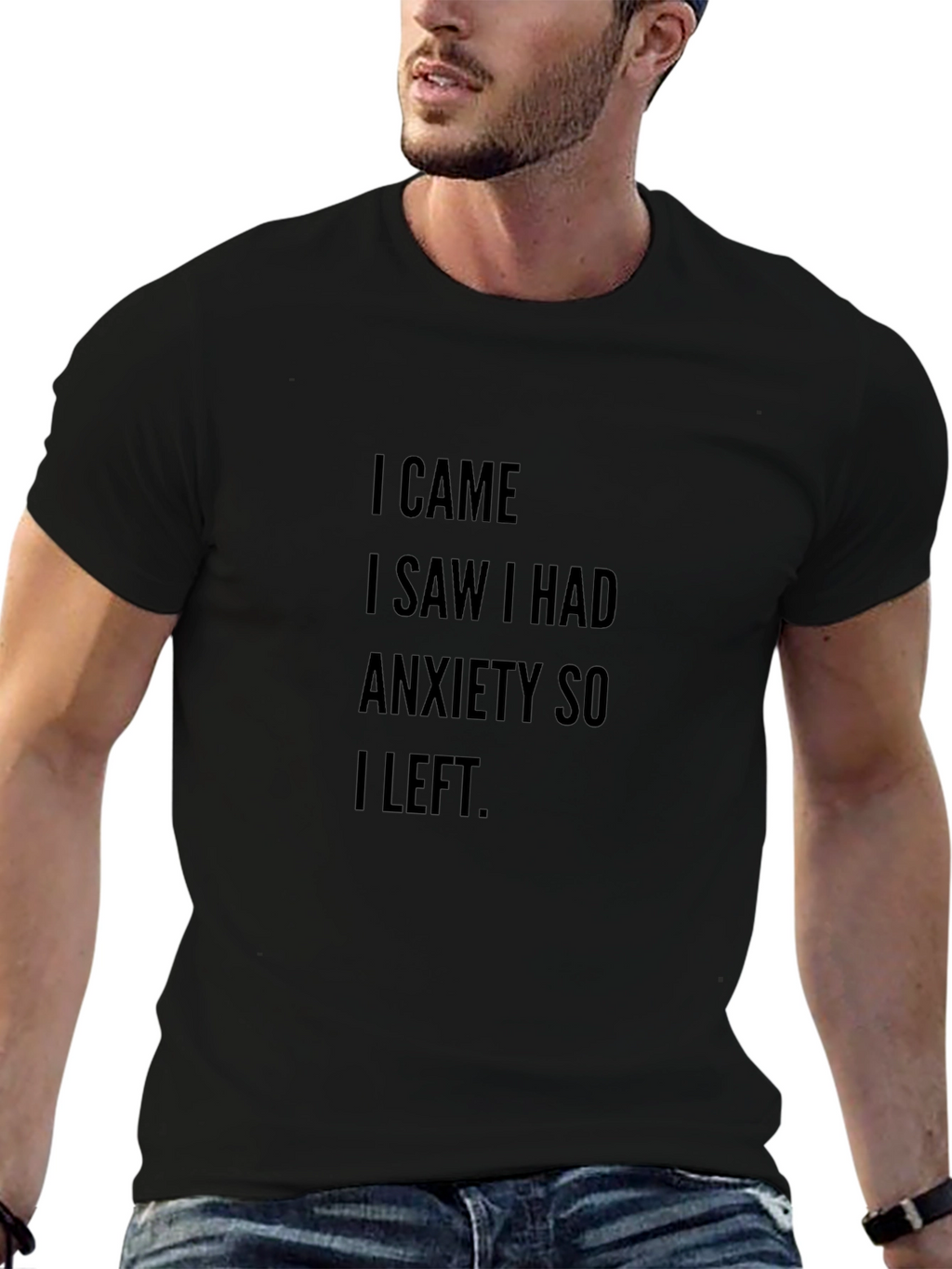 Anxiety Slogan T-Shirt - Black Crew Neck Tee