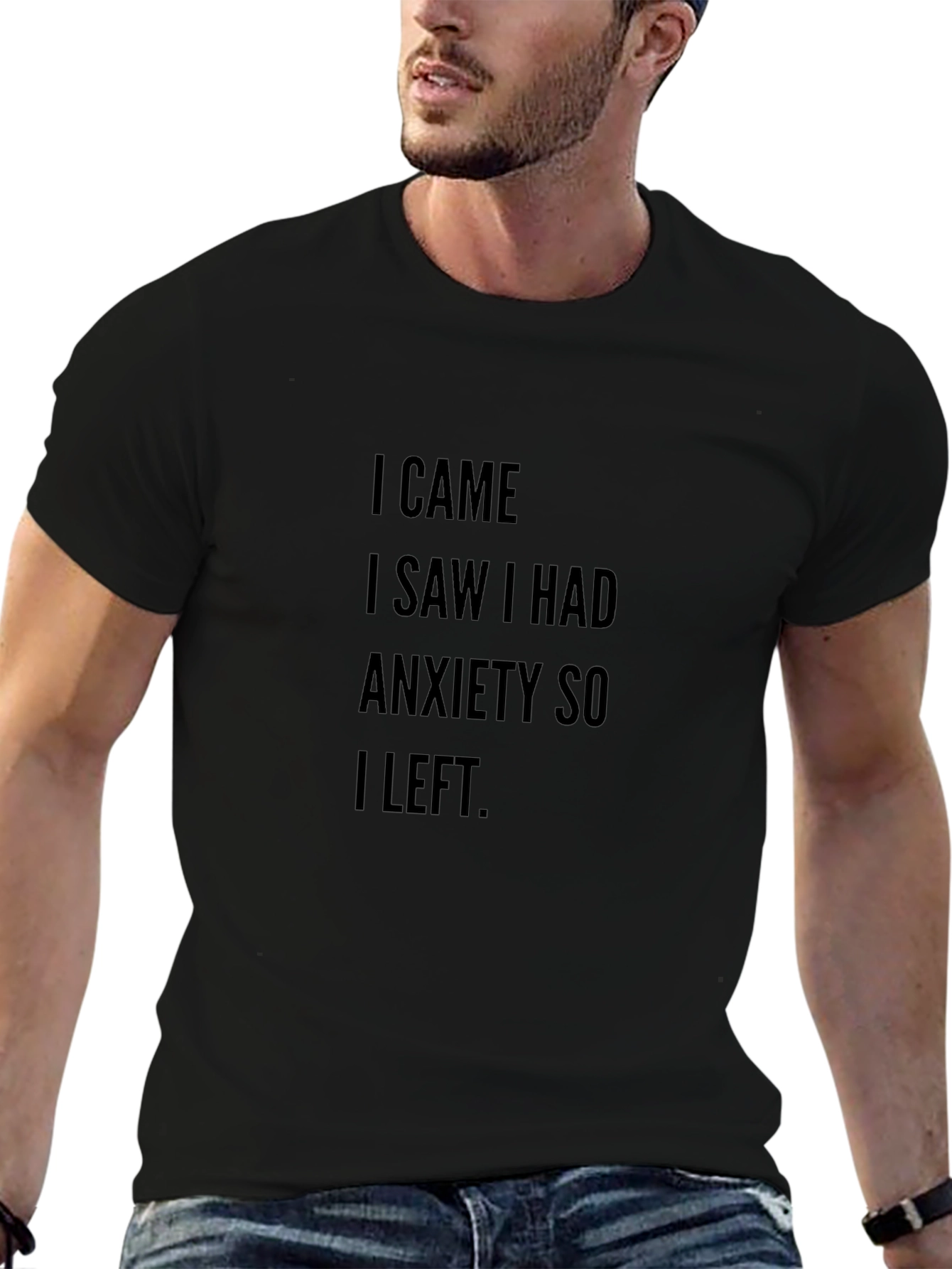 Anxiety Slogan T-Shirt - Black Crew Neck Tee