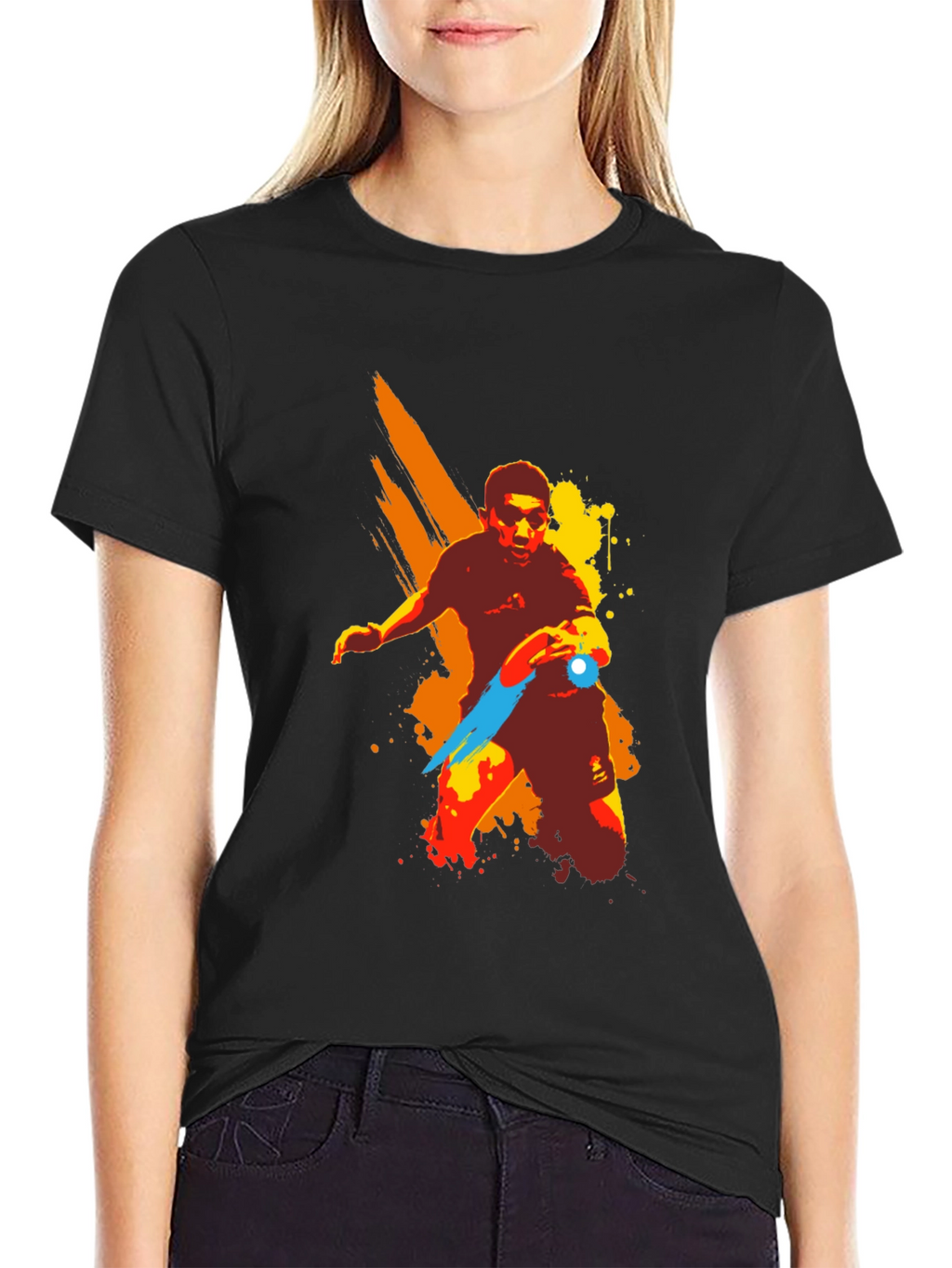 Artistic Table Tennis Player Graphic T-Shirt