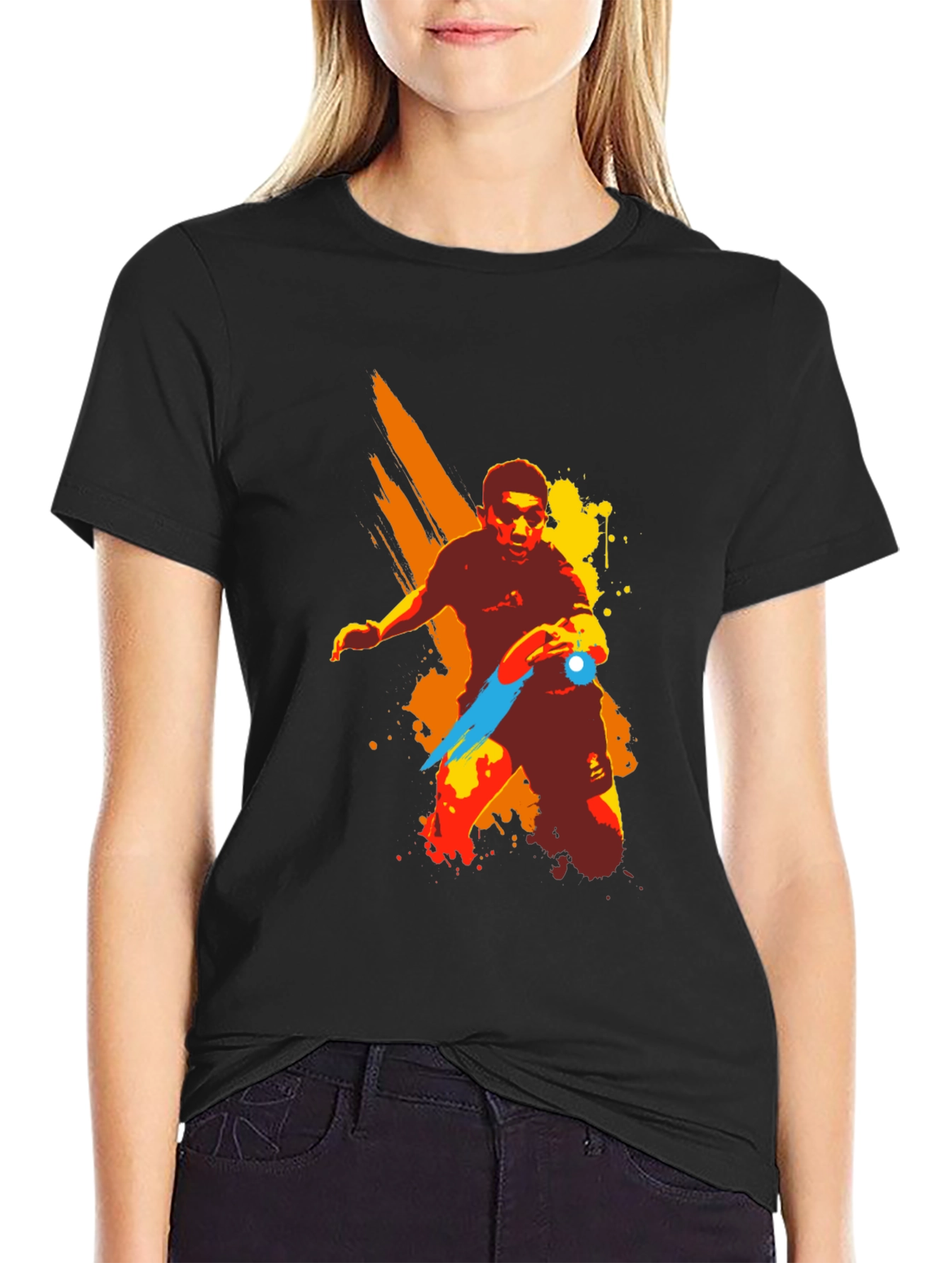 Artistic Table Tennis Player Graphic T-Shirt