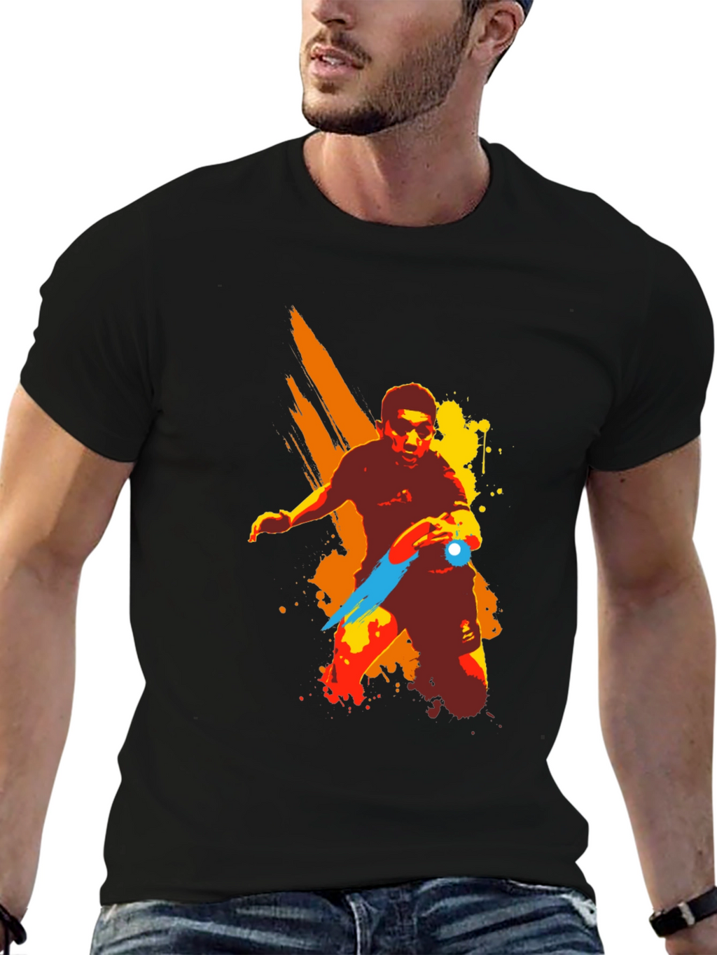 Artistic Table Tennis Player Graphic T-Shirt