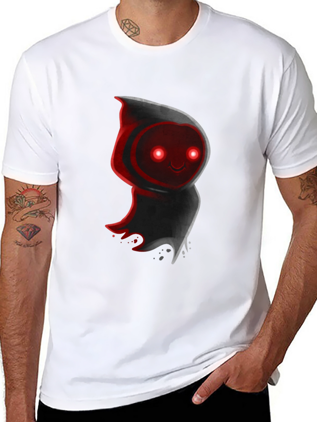 Cute Ghost Graphic Tee - Black Cotton Blend T-Shirt