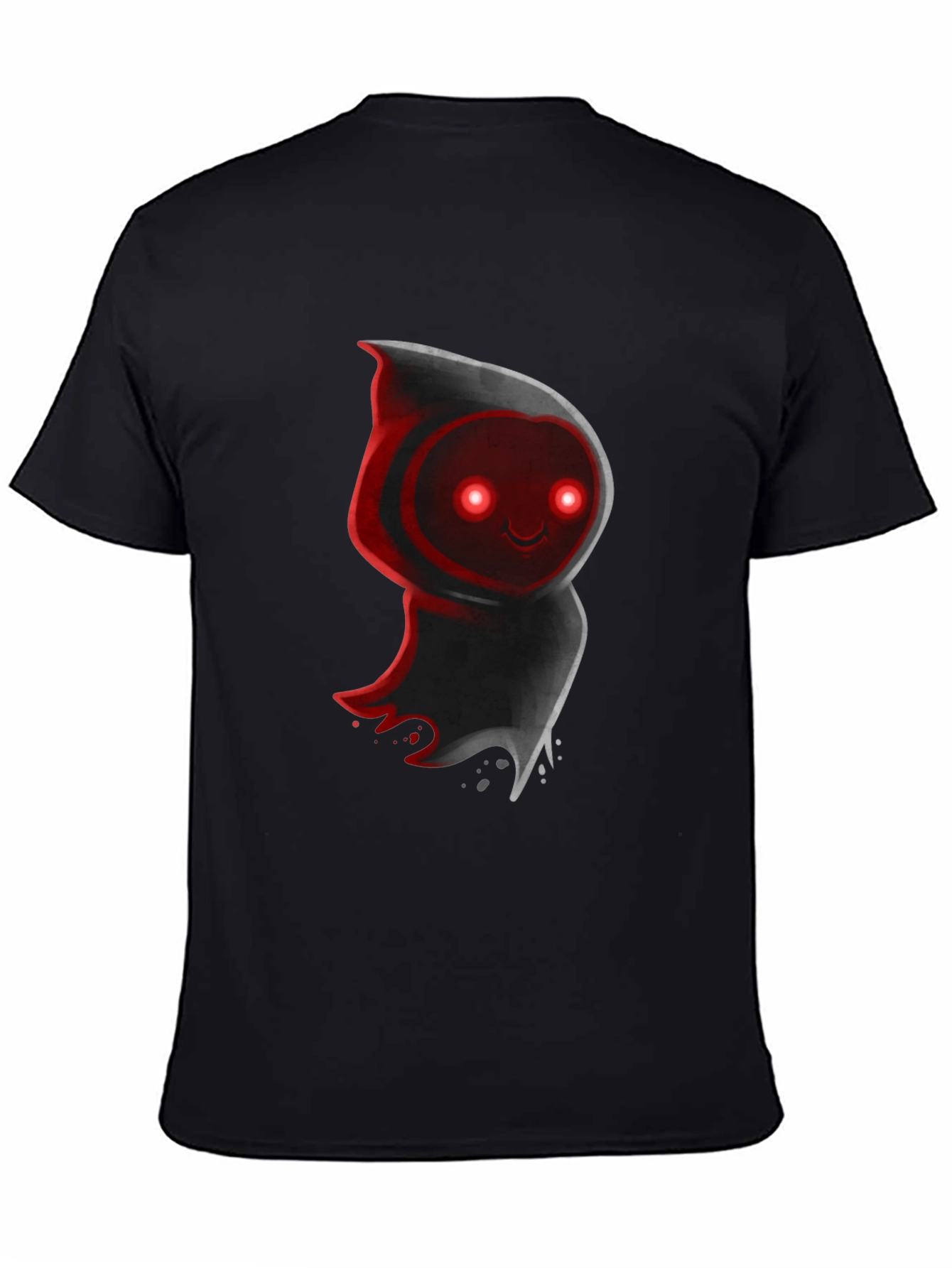 Cute Ghost Graphic Tee - Black Cotton Blend T-Shirt