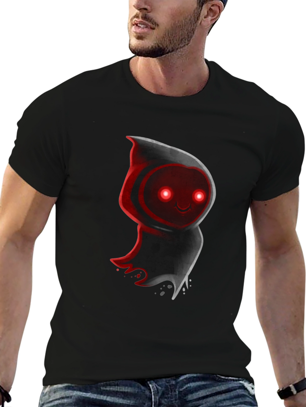 Cute Ghost Graphic Tee - Black Cotton Blend T-Shirt