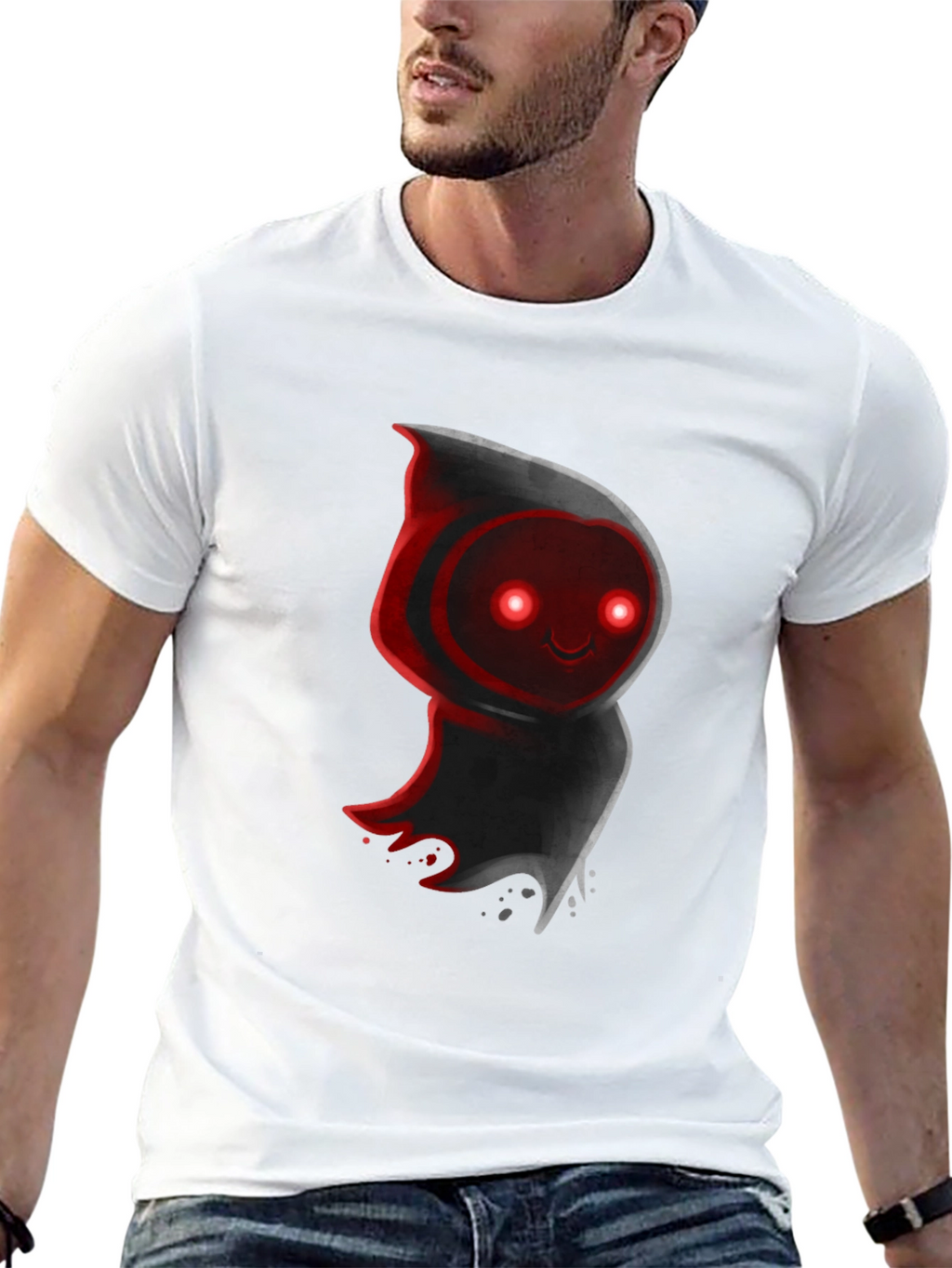 Cute Ghost Graphic Tee - Black Cotton Blend T-Shirt