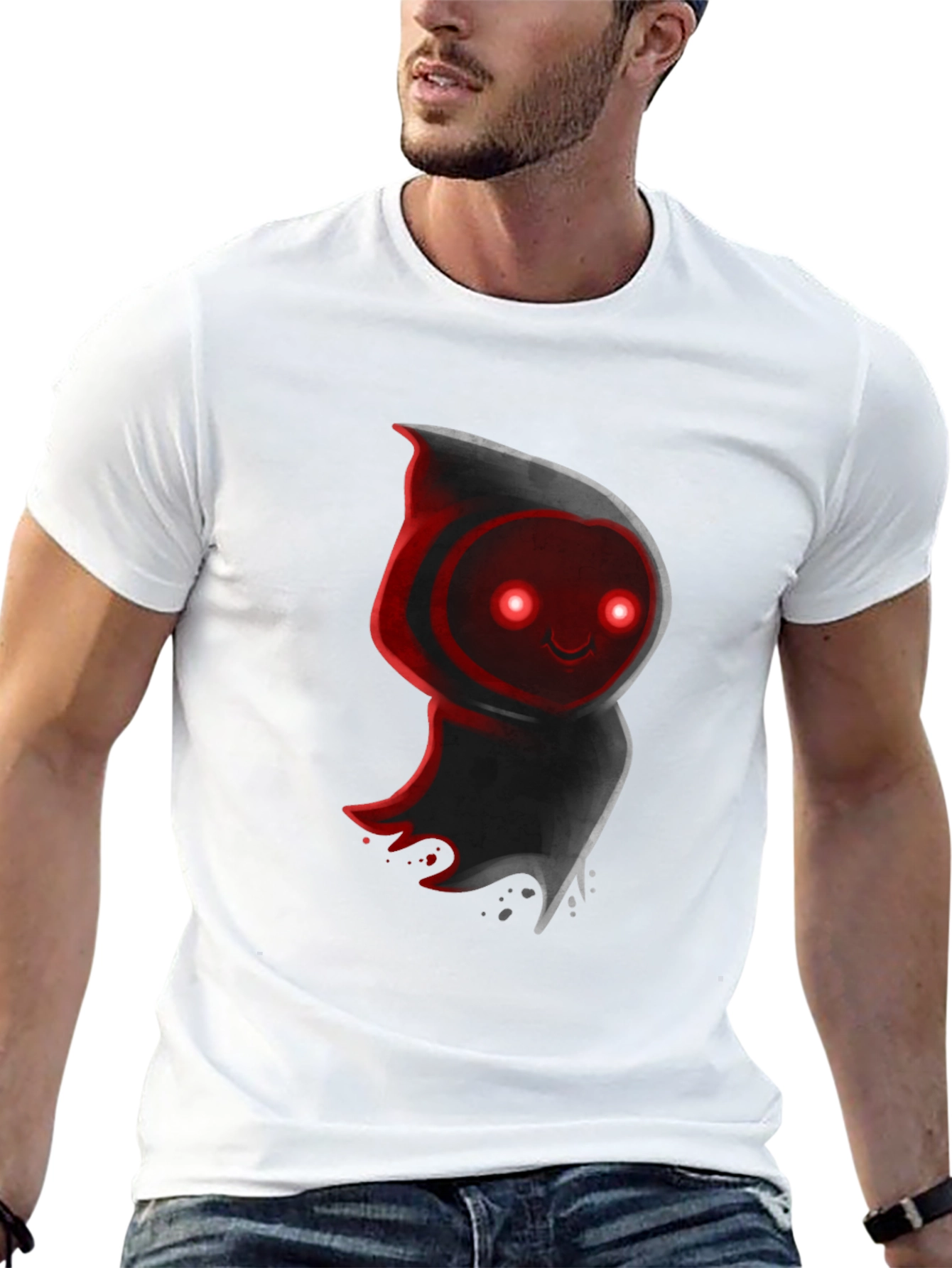 Cute Ghost Graphic Tee - Black Cotton Blend T-Shirt