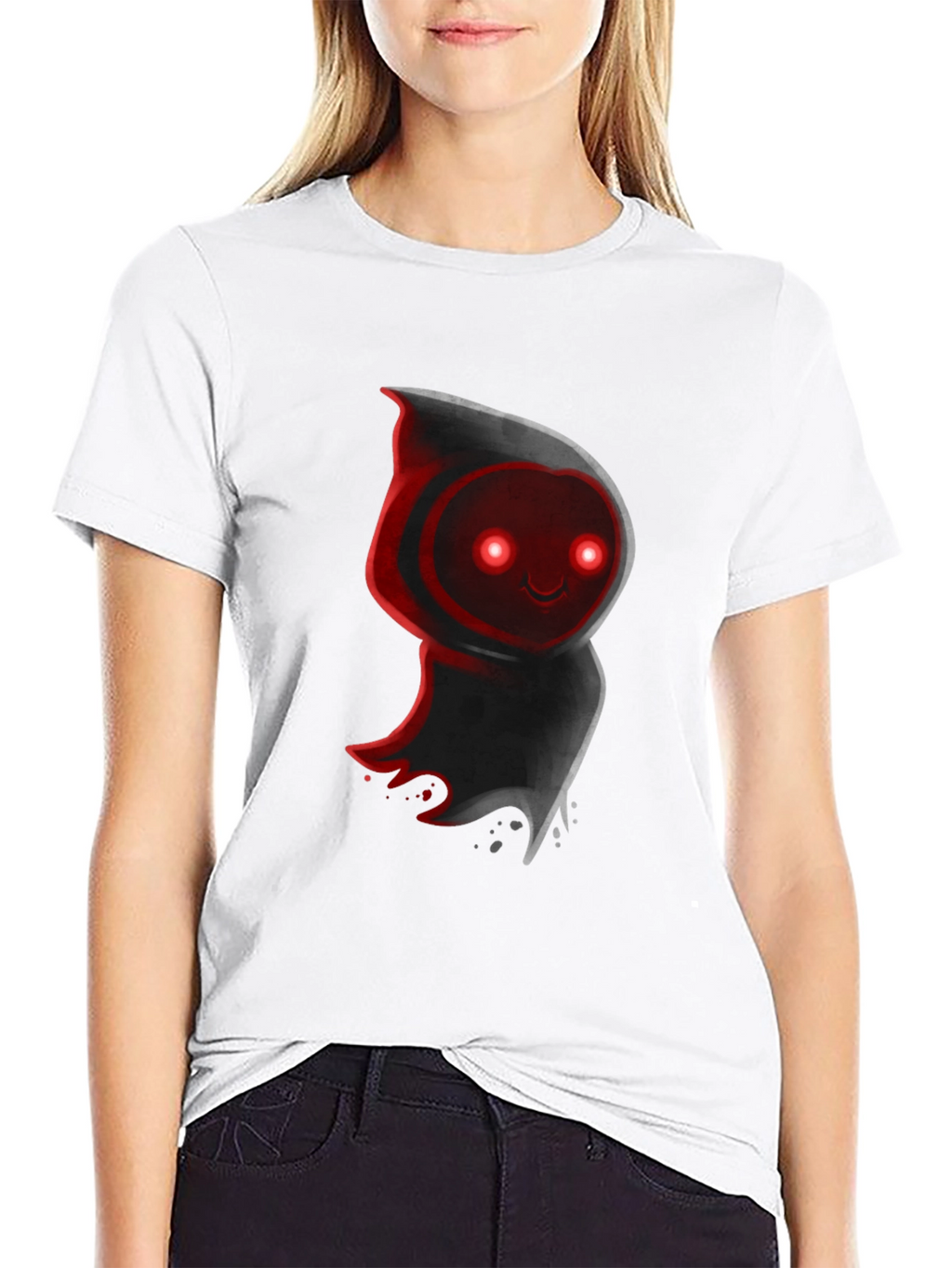 Cute Ghost Graphic Tee - Black Cotton Blend T-Shirt