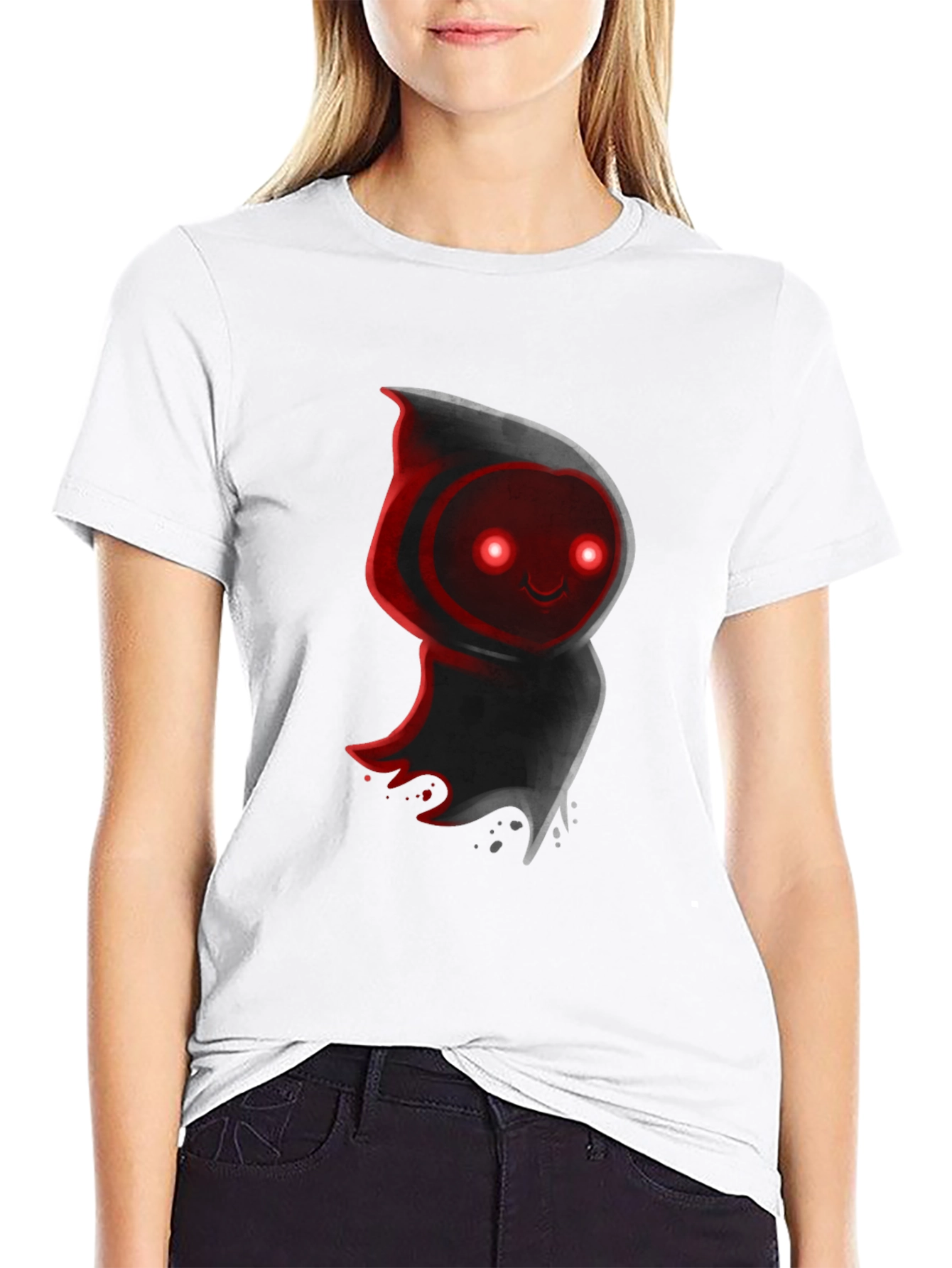Cute Ghost Graphic Tee - Black Cotton Blend T-Shirt