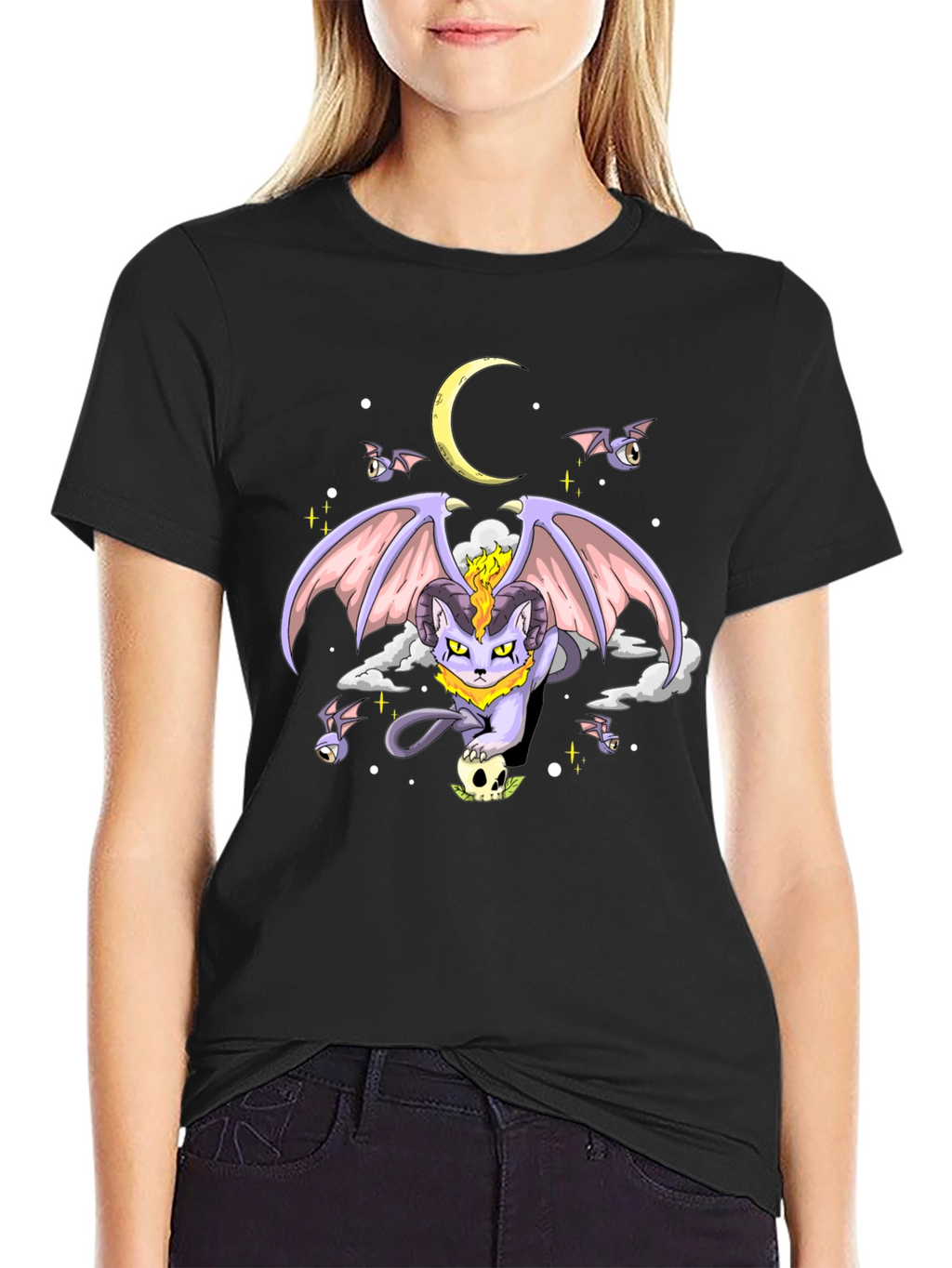 Gothic Cat Graphic T-Shirt - Dark Humor Tee