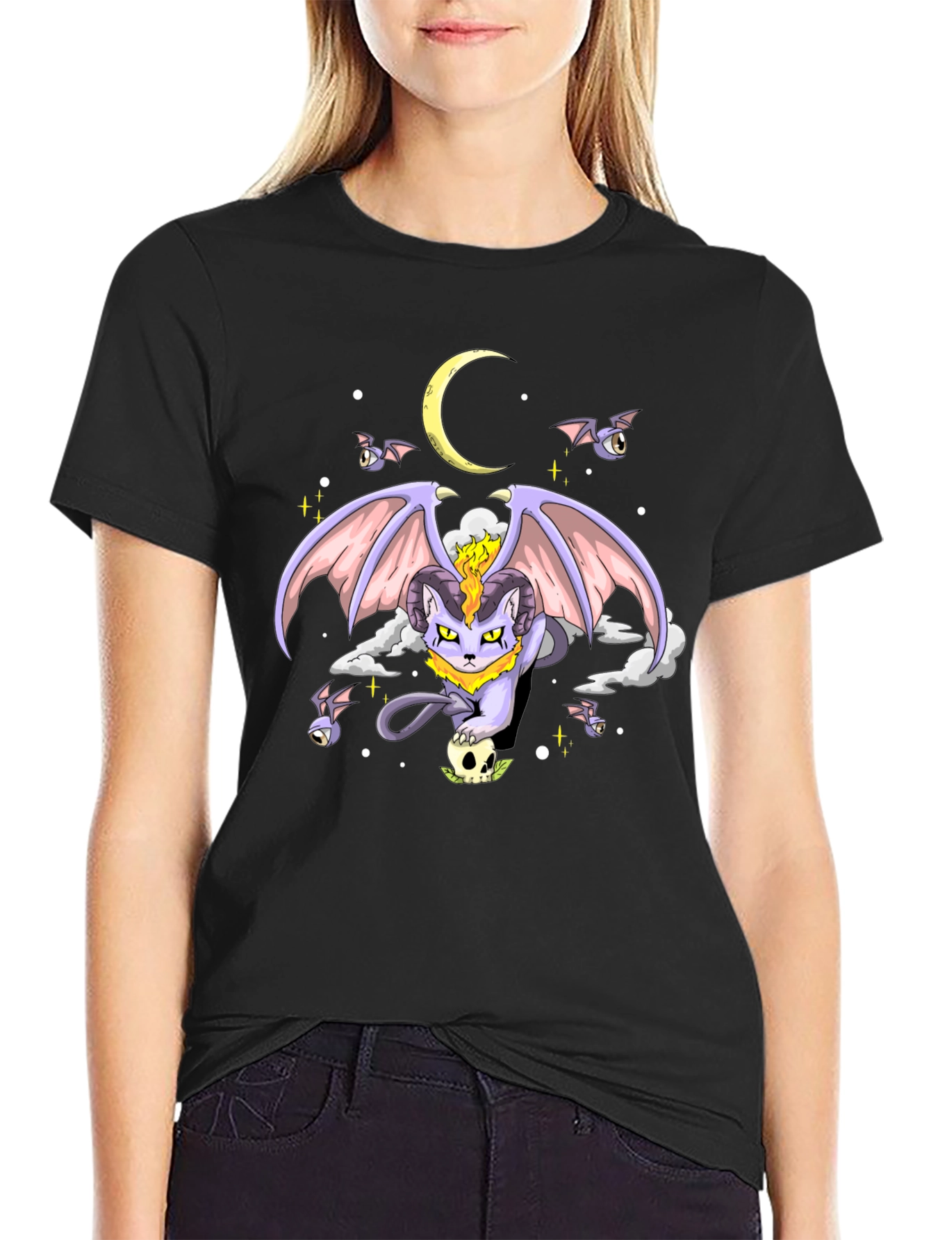 Gothic Cat Graphic T-Shirt - Dark Humor Tee