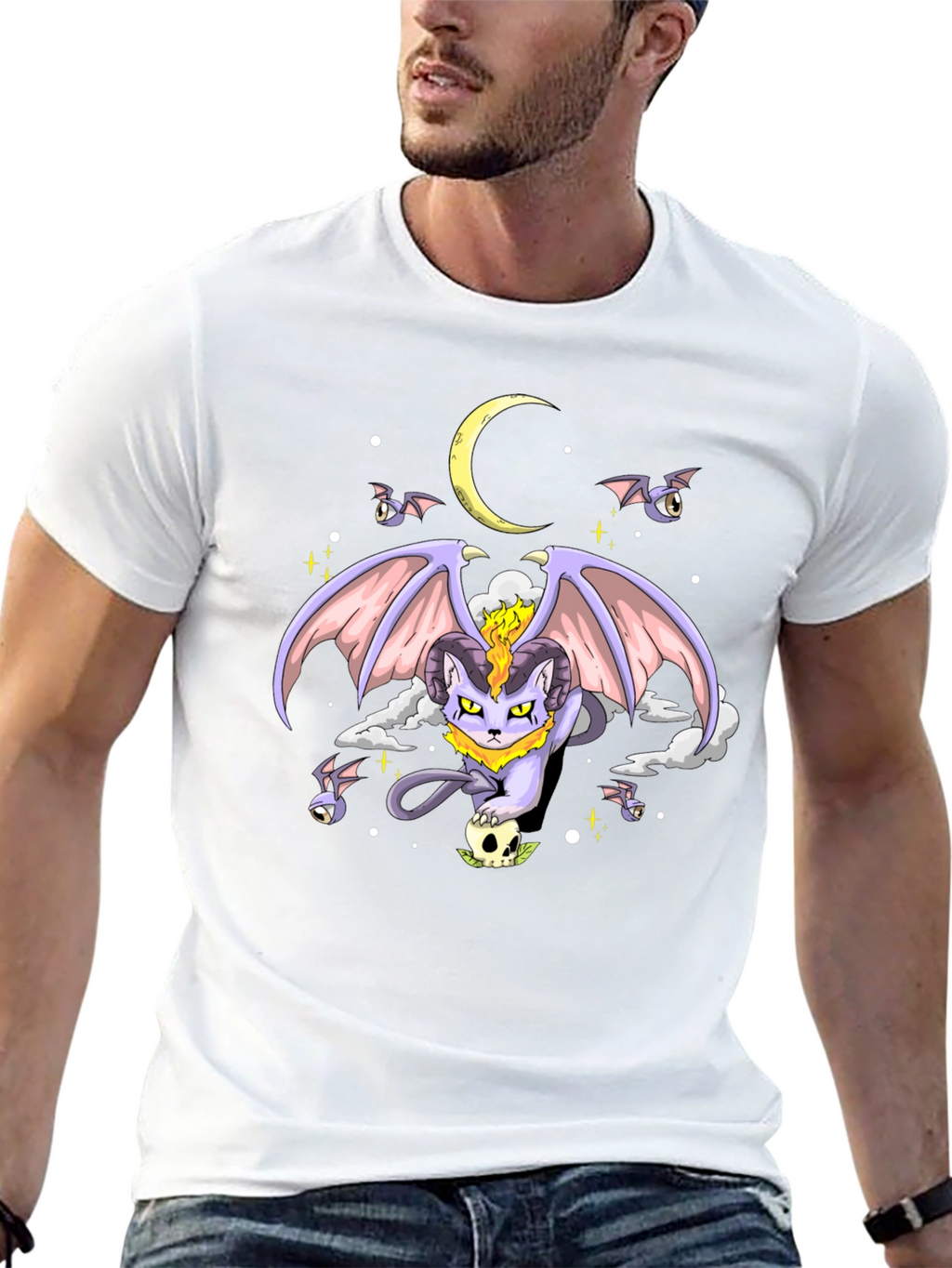 Gothic Cat Graphic T-Shirt - Dark Humor Tee
