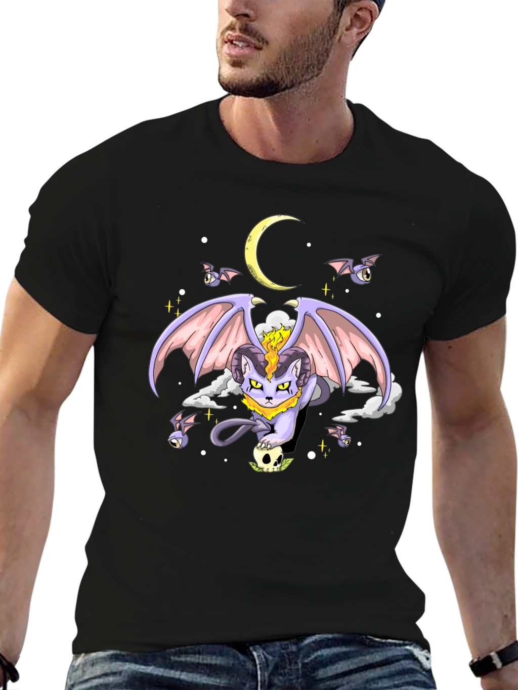 Gothic Cat Graphic T-Shirt - Dark Humor Tee