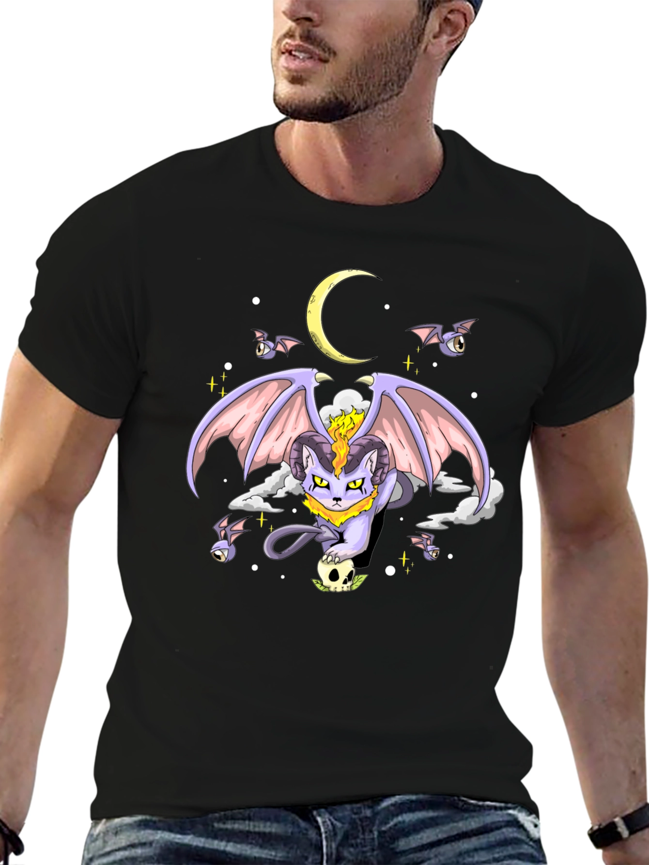Gothic Cat Graphic T-Shirt - Dark Humor Tee