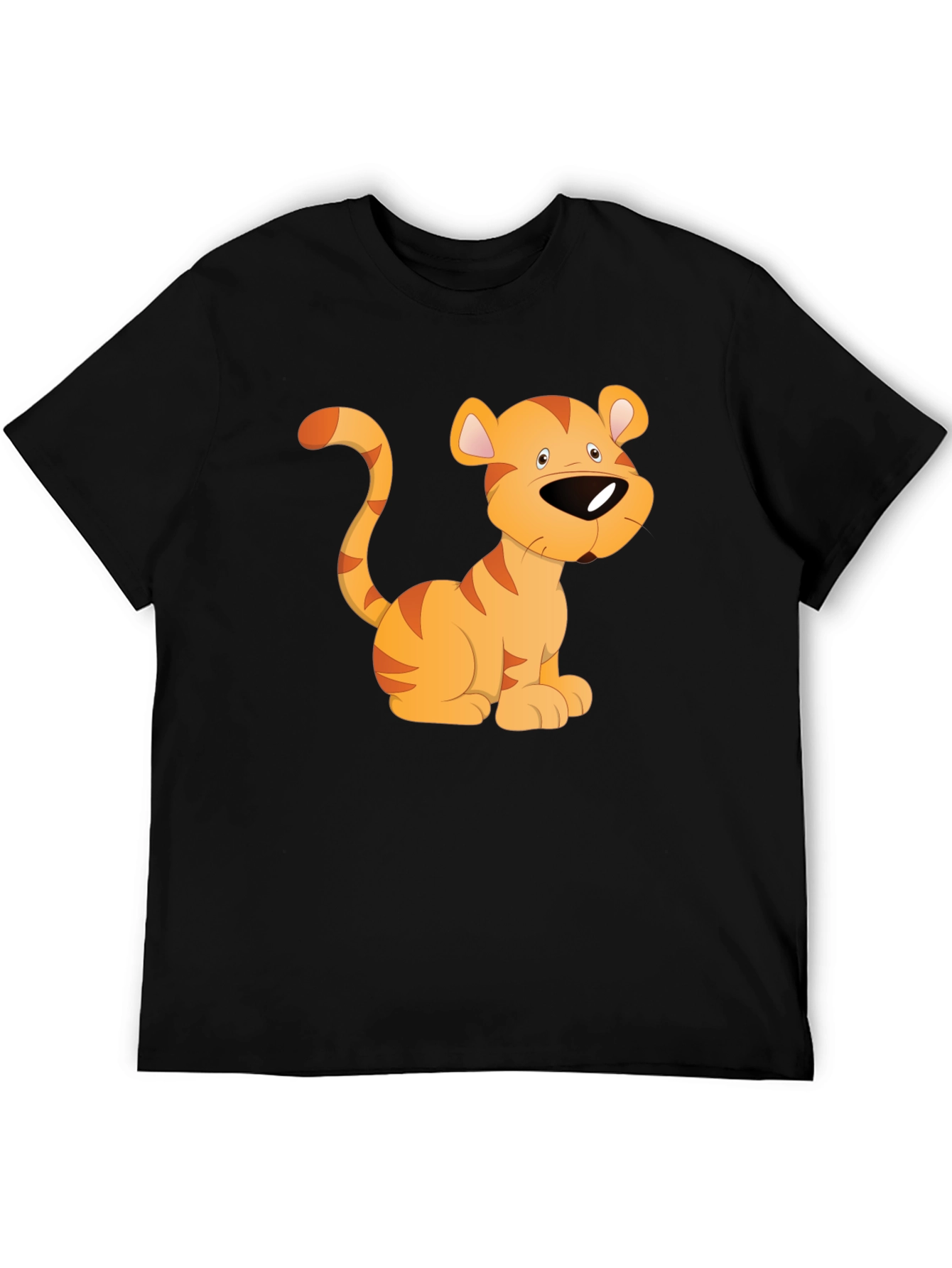 Cartoon Tiger Graphic T-Shirt - Black