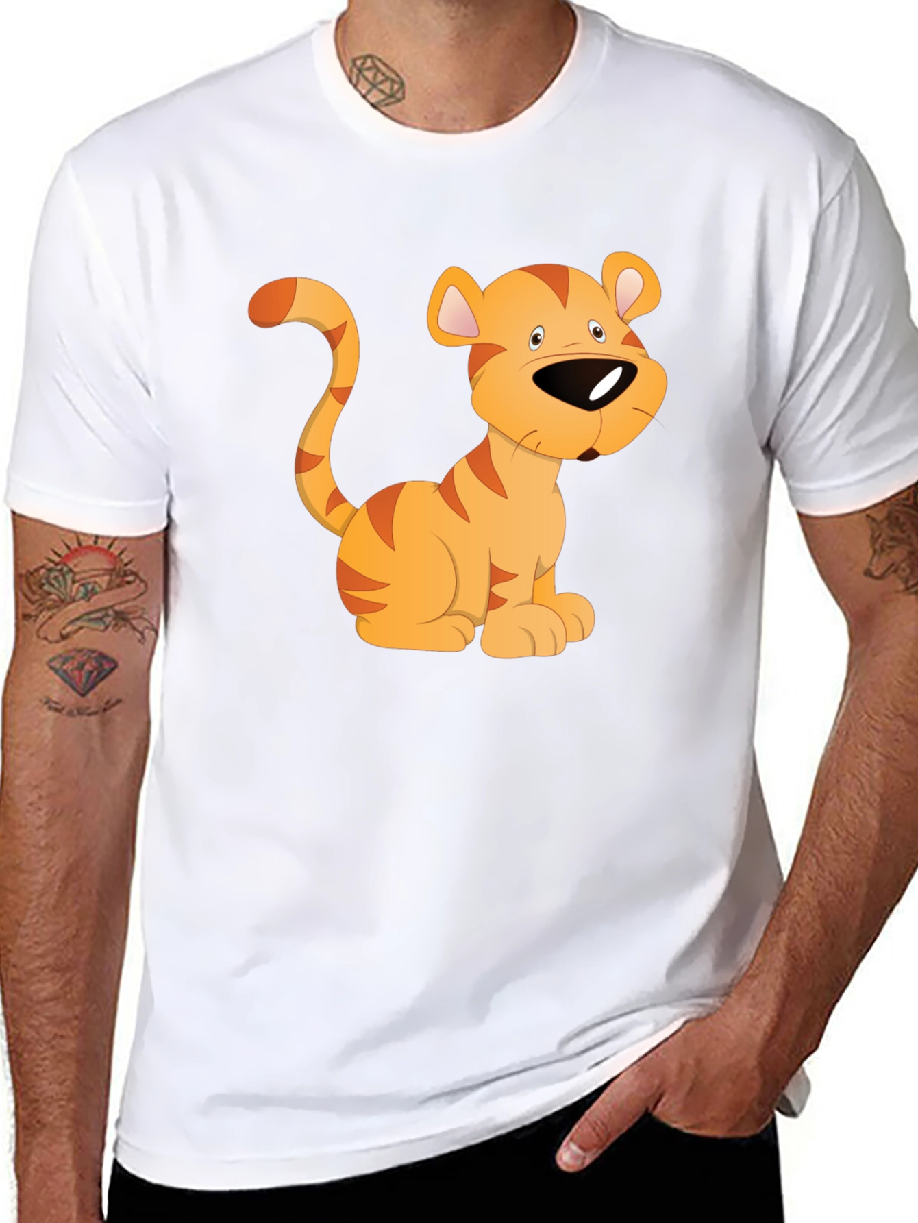 Cartoon Tiger Graphic T-Shirt - Black