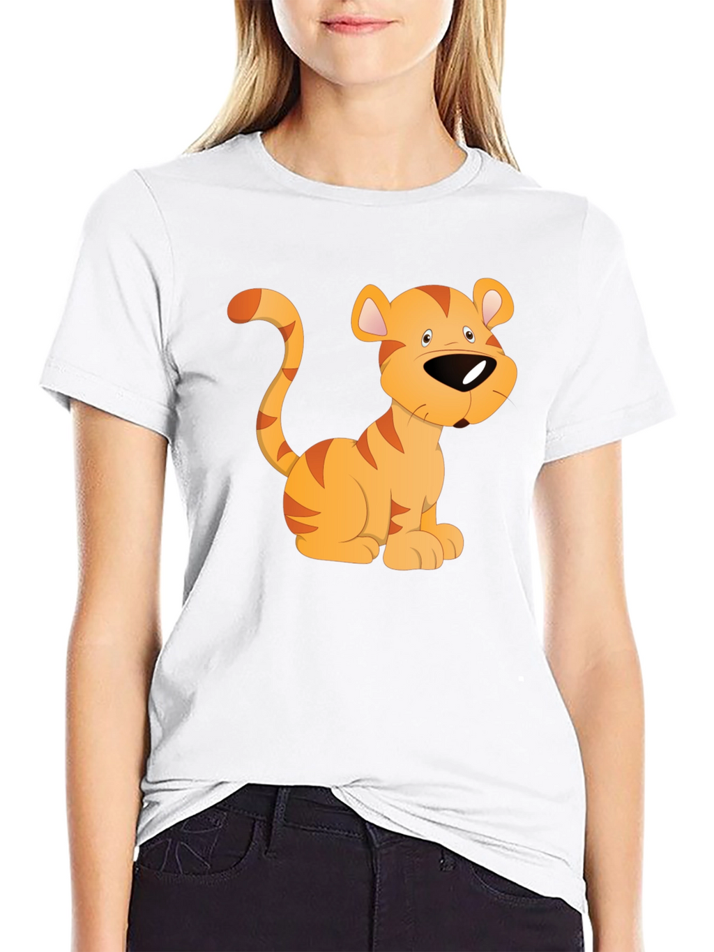 Cartoon Tiger Graphic T-Shirt - Black