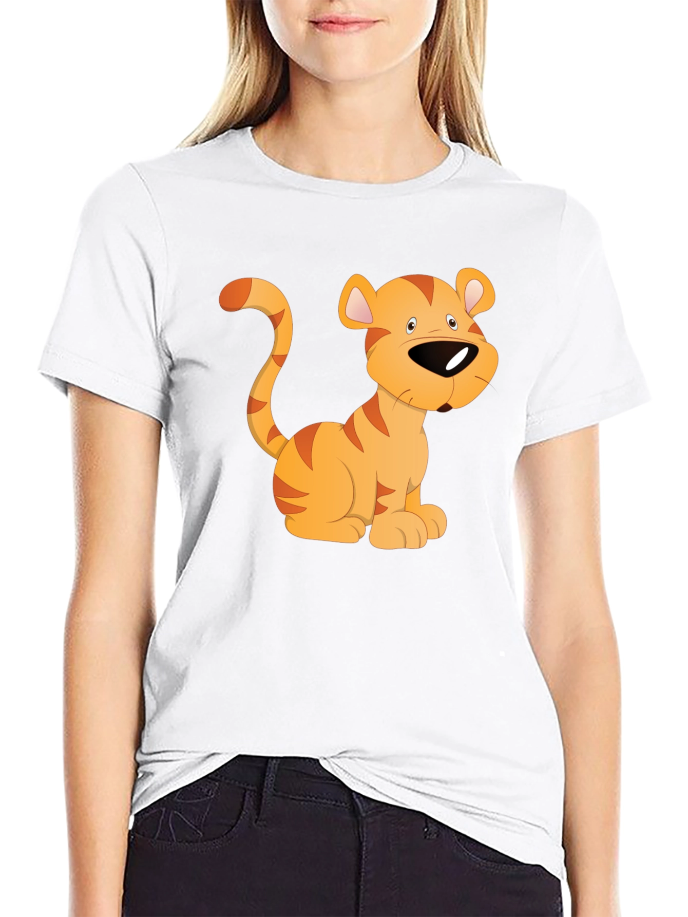 Cartoon Tiger Graphic T-Shirt - Black