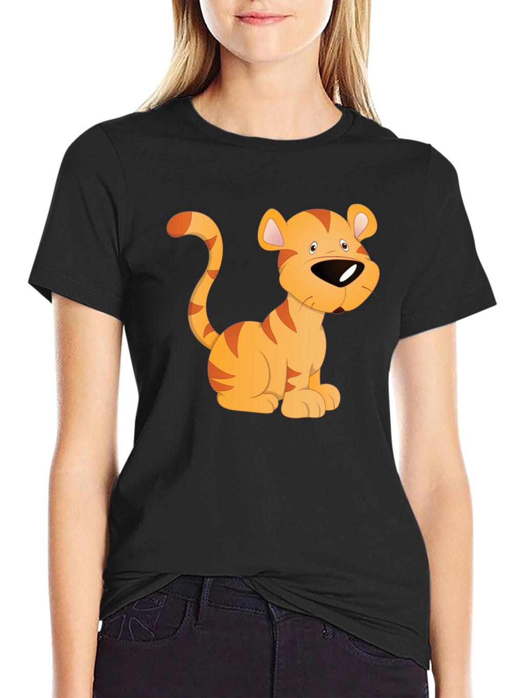 Cartoon Tiger Graphic T-Shirt - Black