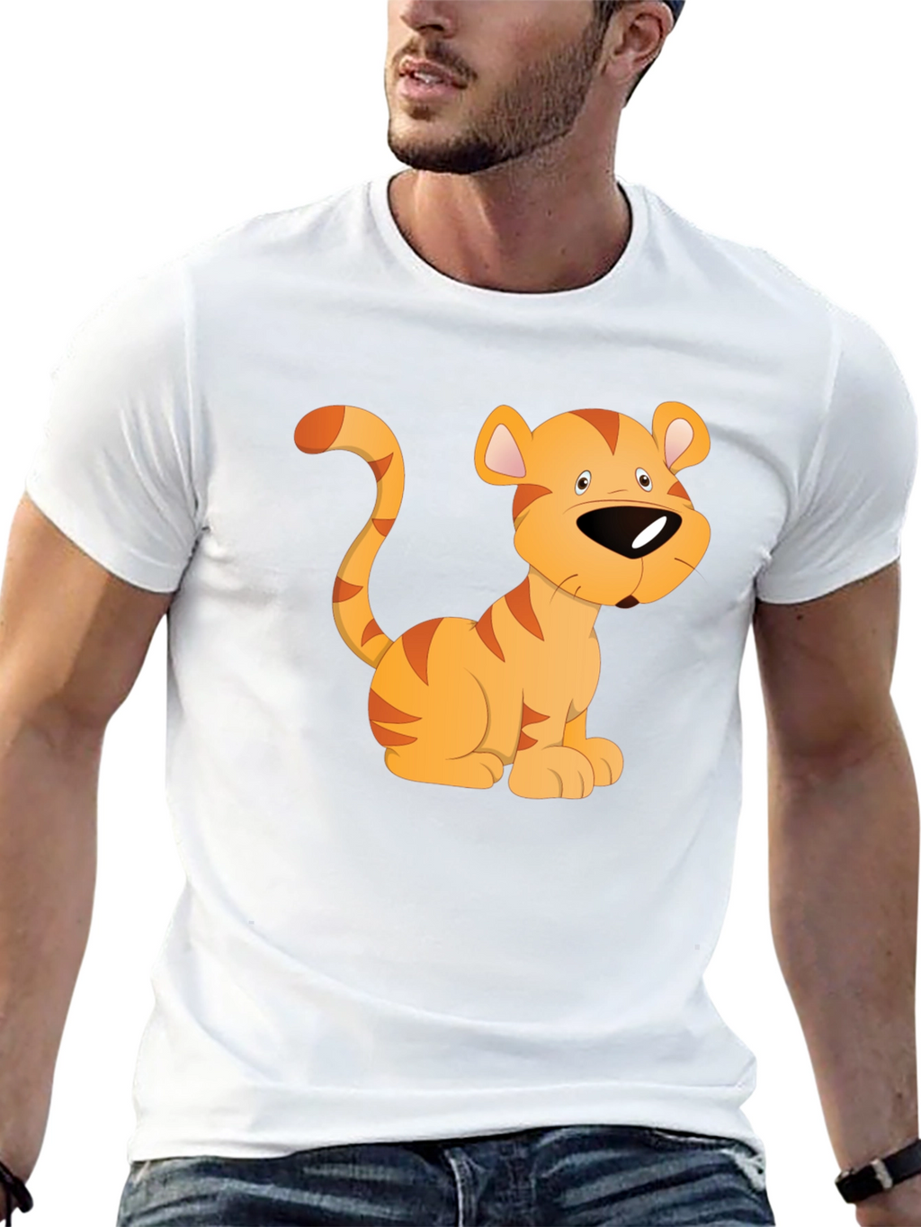 Cartoon Tiger Graphic T-Shirt - Black
