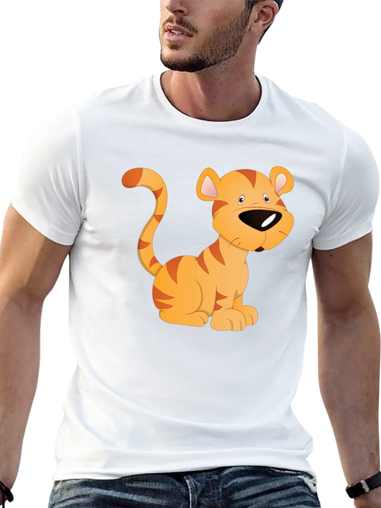 Cartoon Tiger Graphic T-Shirt - Black