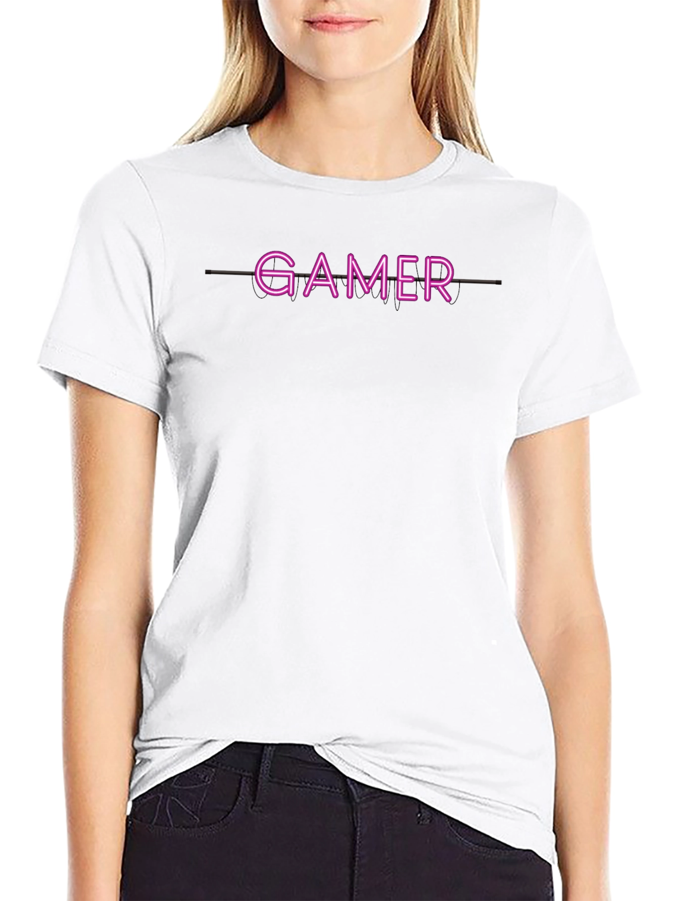 Gamer Neon Style Graphic Print Black T-Shirt
