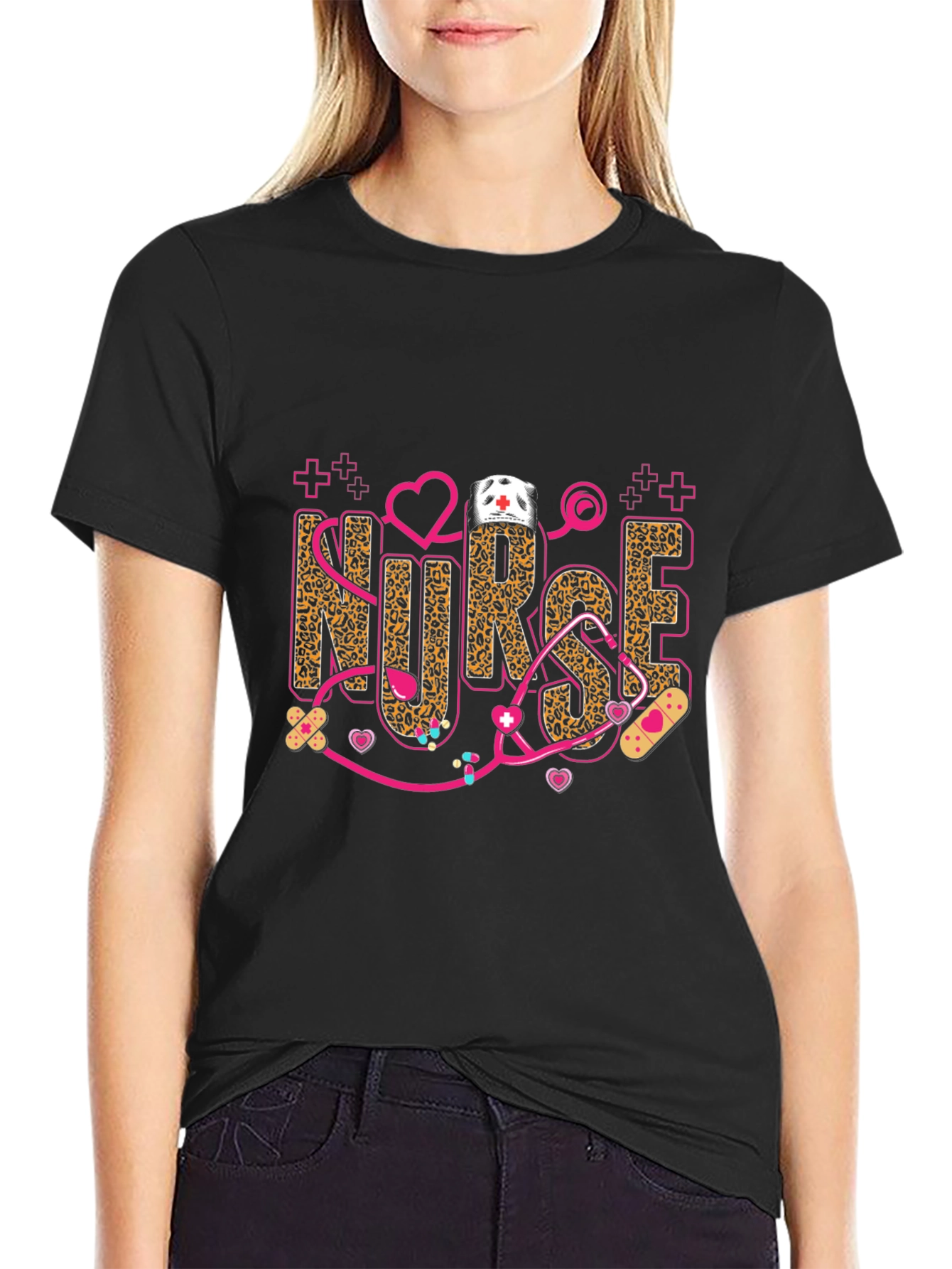 Nurse Leopard Print Stethoscope T-Shirt