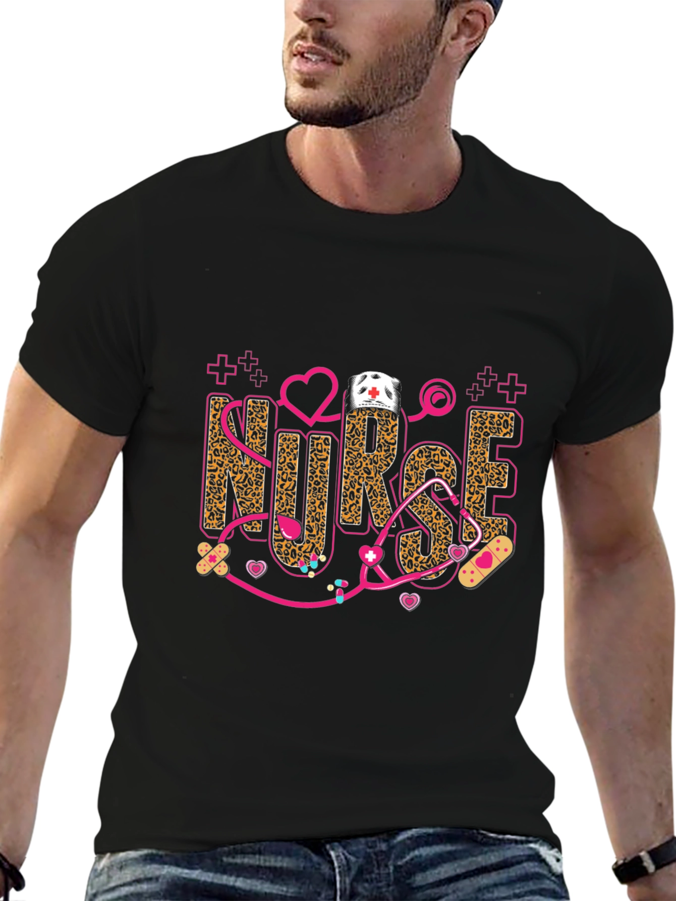 Nurse Leopard Print Stethoscope T-Shirt