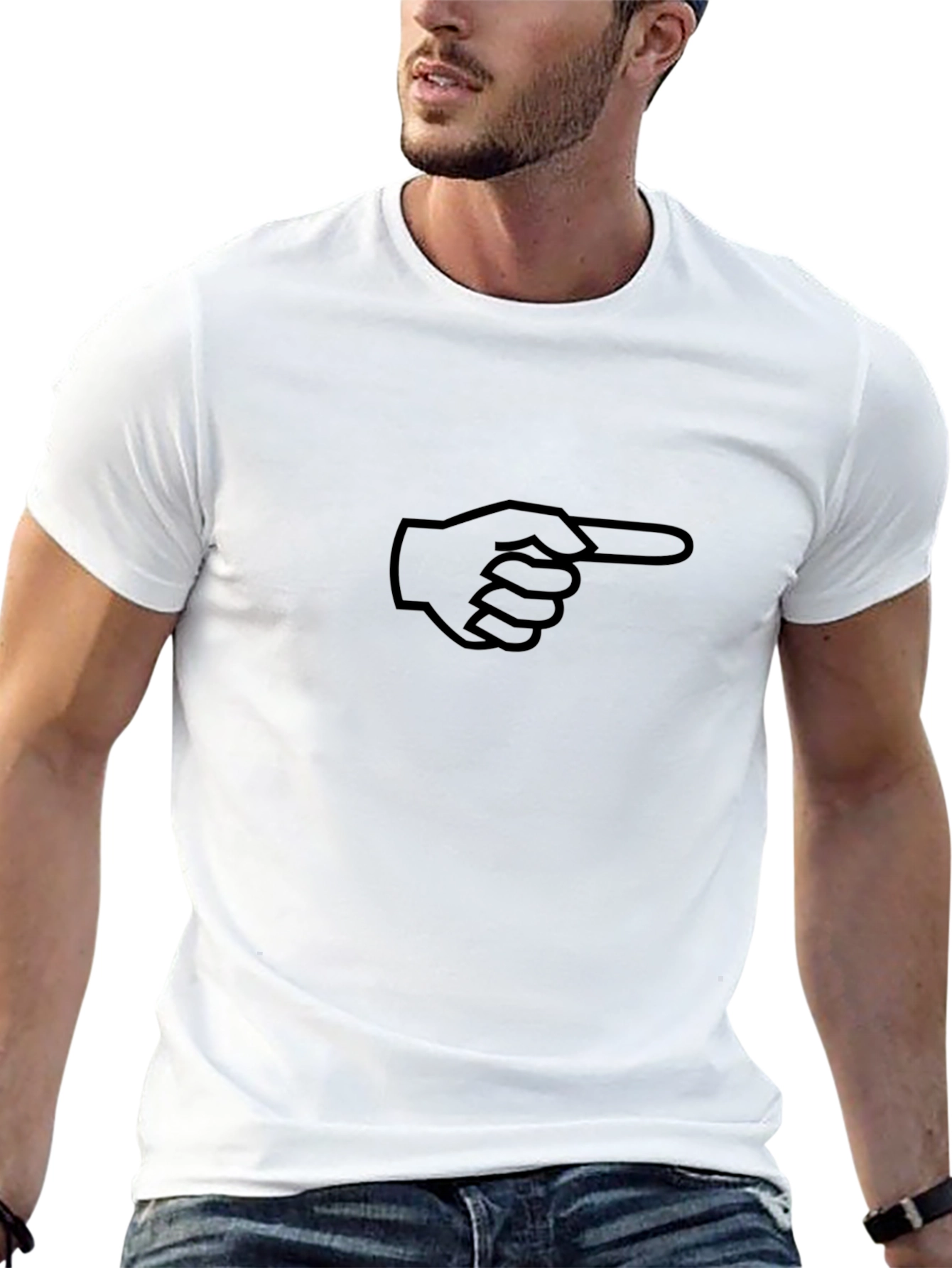 Pointing Finger Graphic Tee - Black Cotton T-Shirt