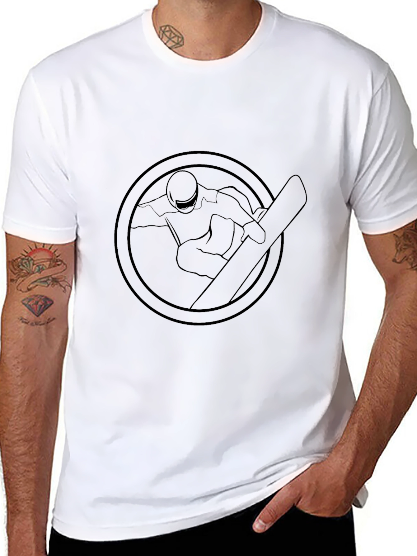 Black Snowboarder Graphic Tee - Round Emblem