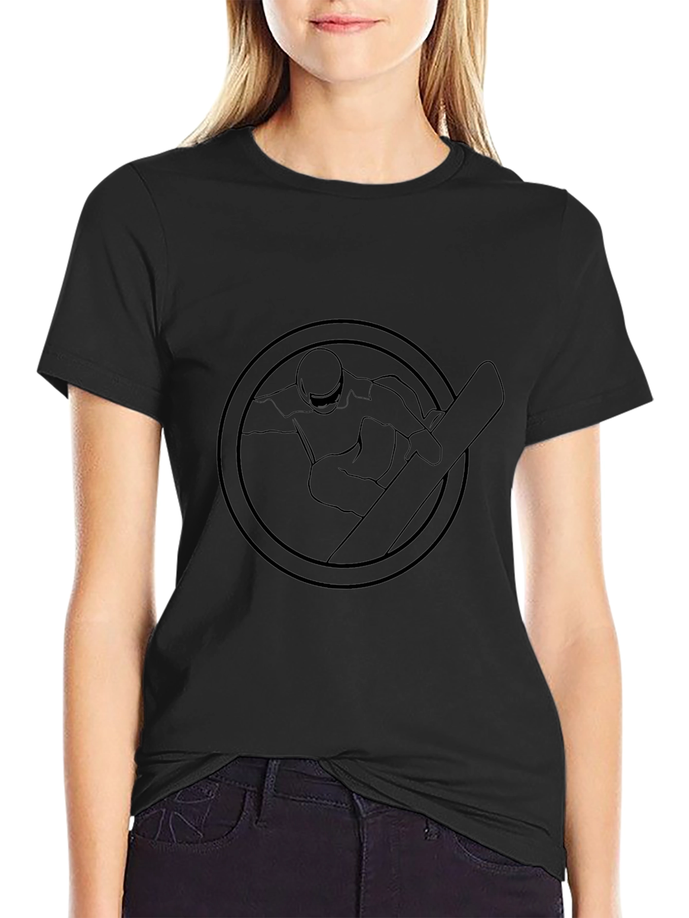 Black Snowboarder Graphic Tee - Round Emblem