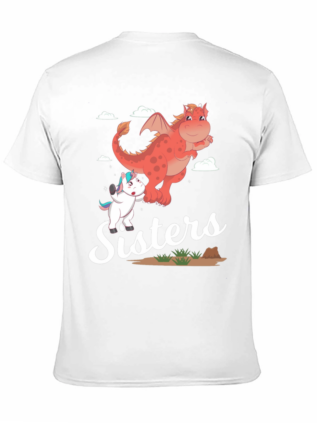Sisters Unicorn and Dragon Cartoon T-Shirt