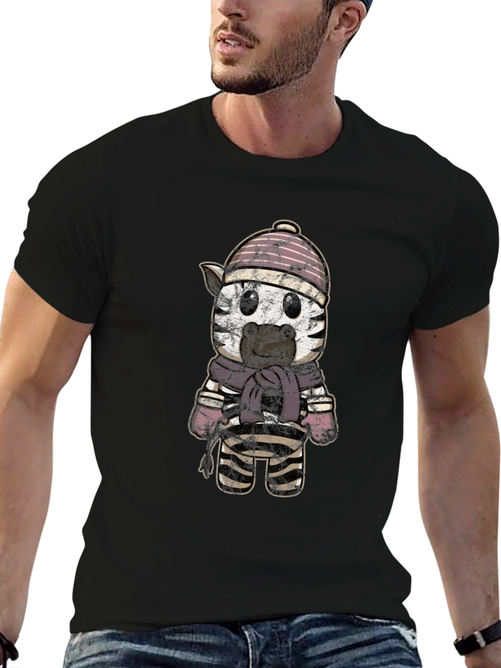 Cartoon Zebra in Winter Gear Graphic Tee