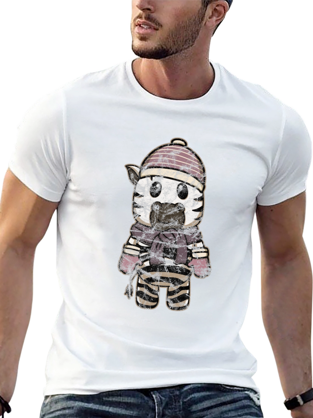 Cartoon Zebra in Winter Gear Graphic Tee