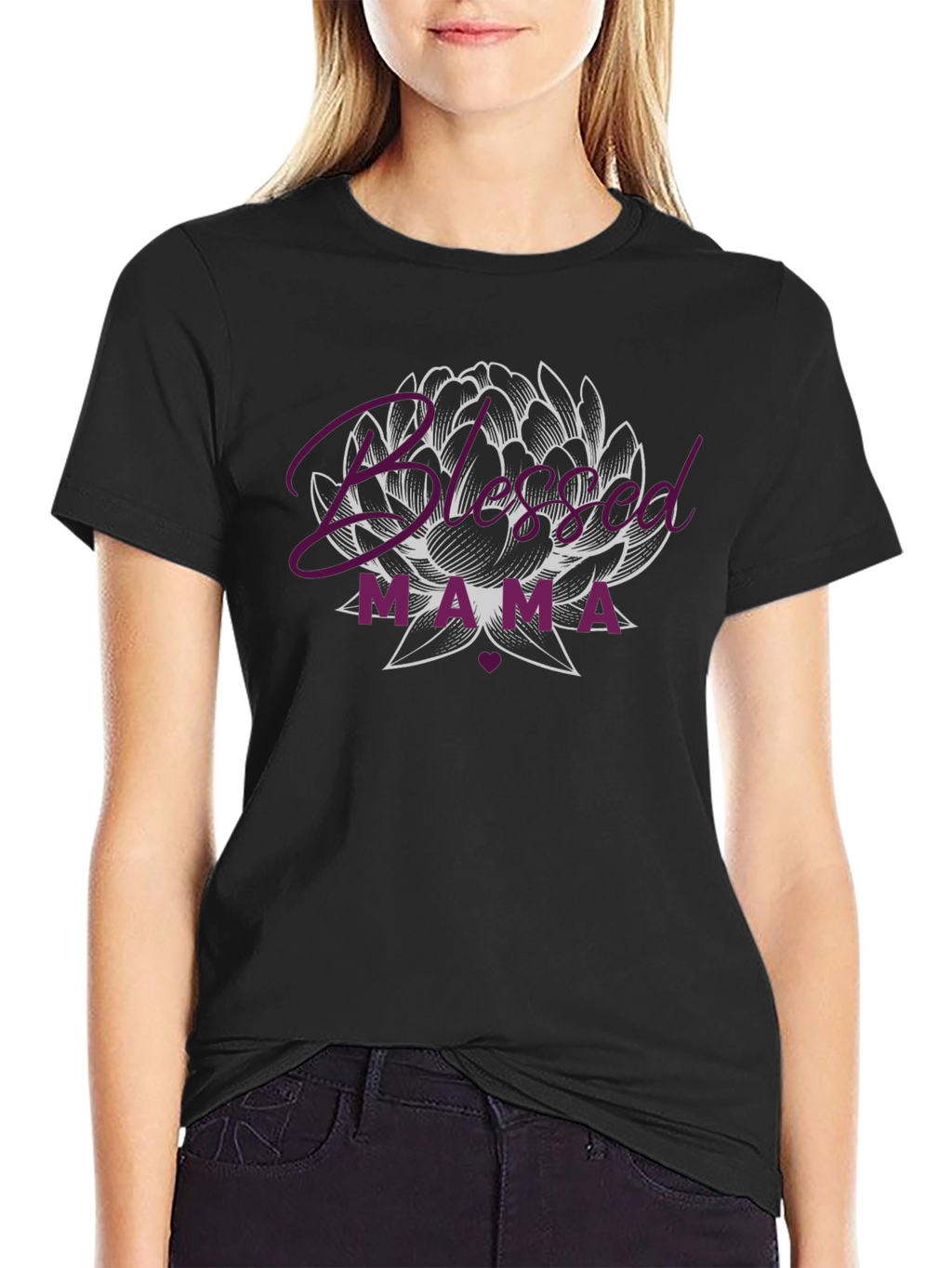 Blessed Mama Lotus Graphic Tee - Black