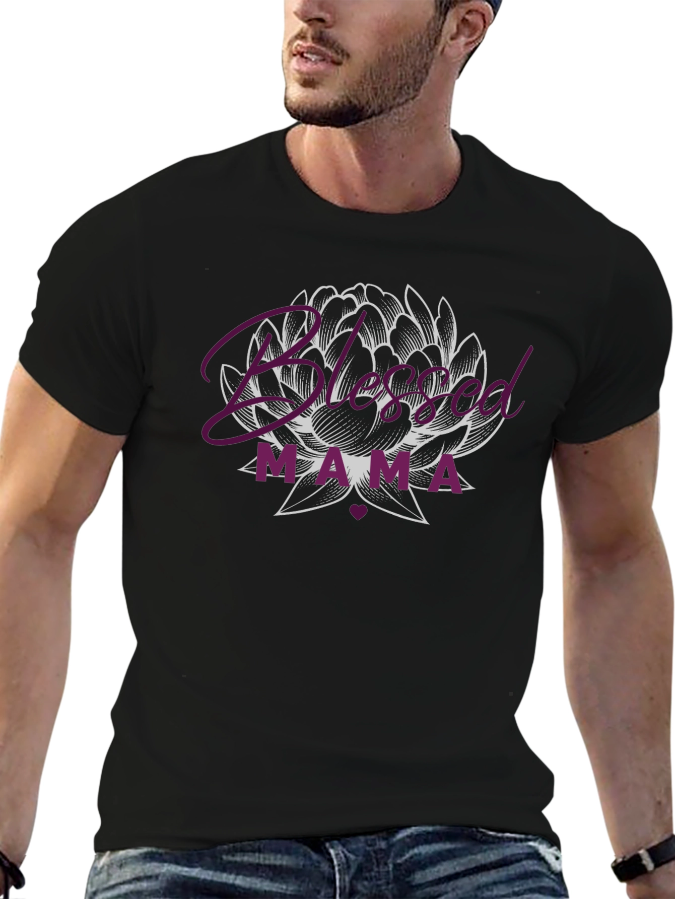 Blessed Mama Lotus Graphic Tee - Black