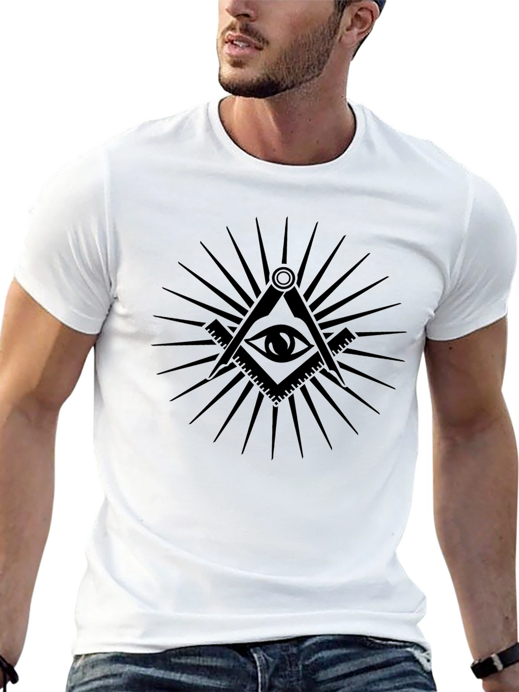 Illuminati Eye Black T-Shirt - Masonic Compass & Square