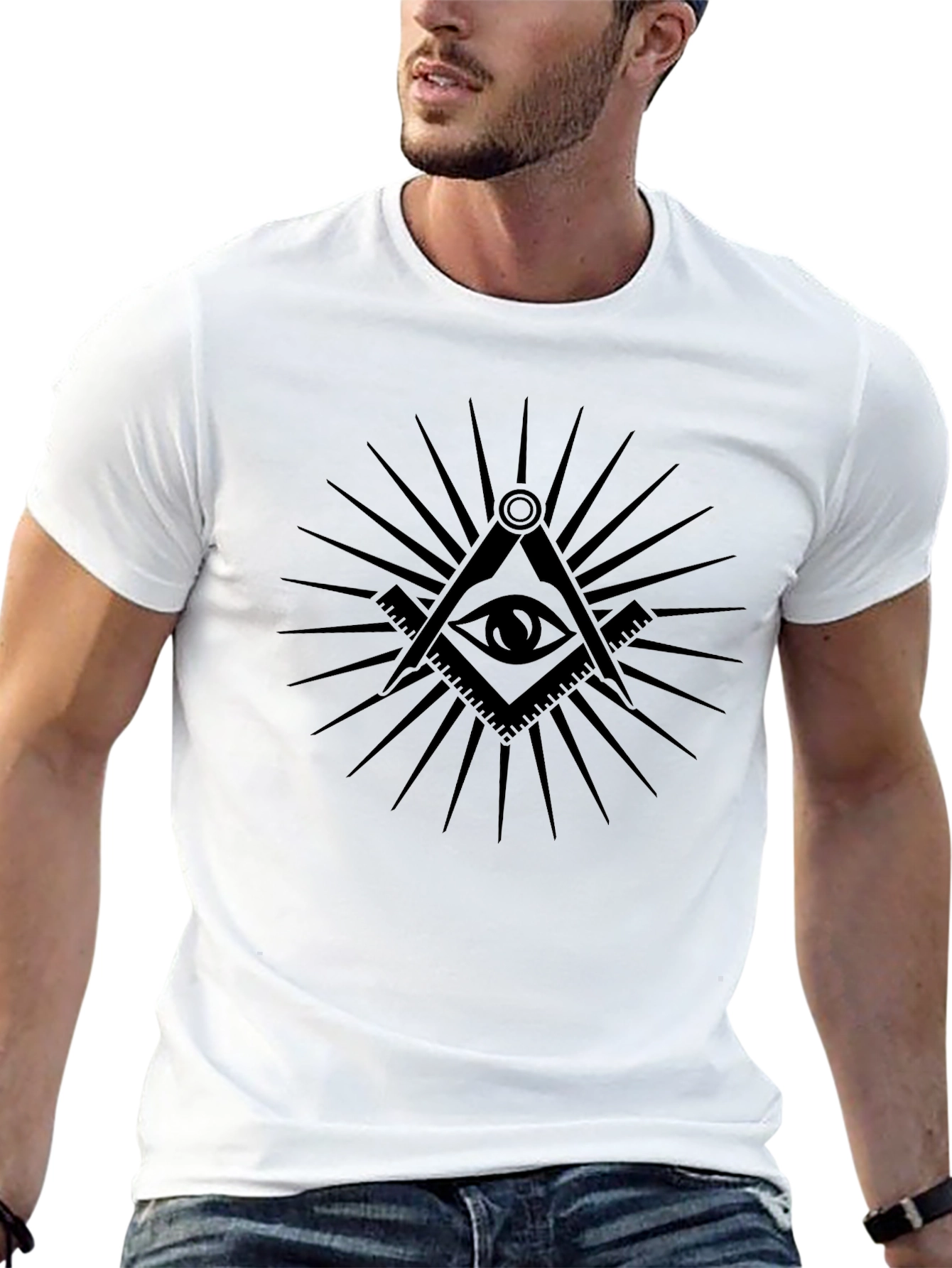 Illuminati Eye Black T-Shirt - Masonic Compass & Square
