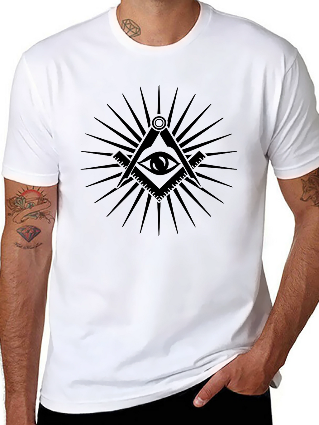 Illuminati Eye Black T-Shirt - Masonic Compass & Square