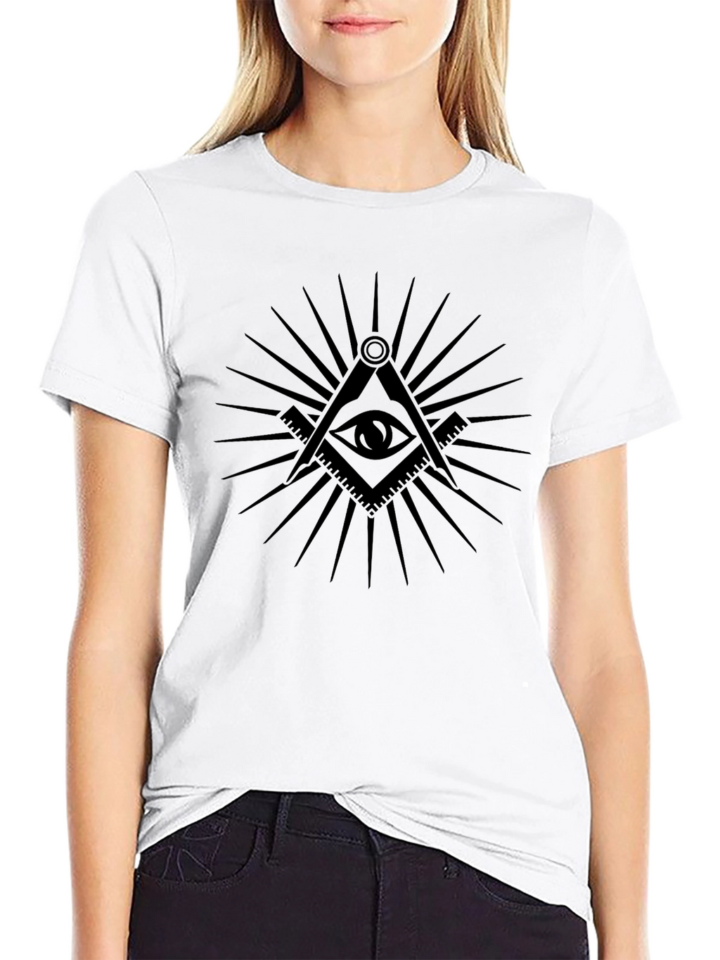 Illuminati Eye Black T-Shirt - Masonic Compass & Square