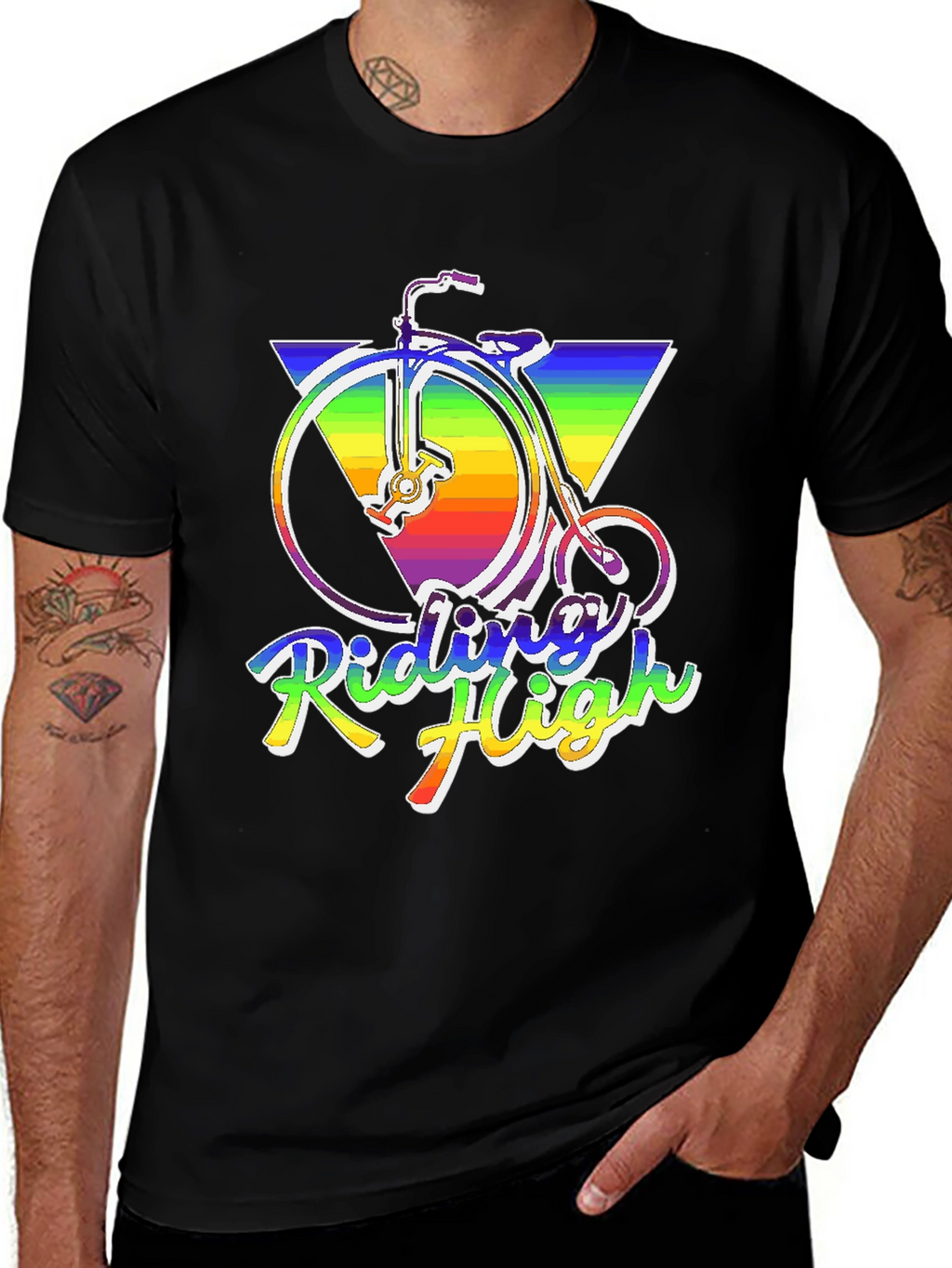Riding High Retro Rainbow Bike T-Shirt