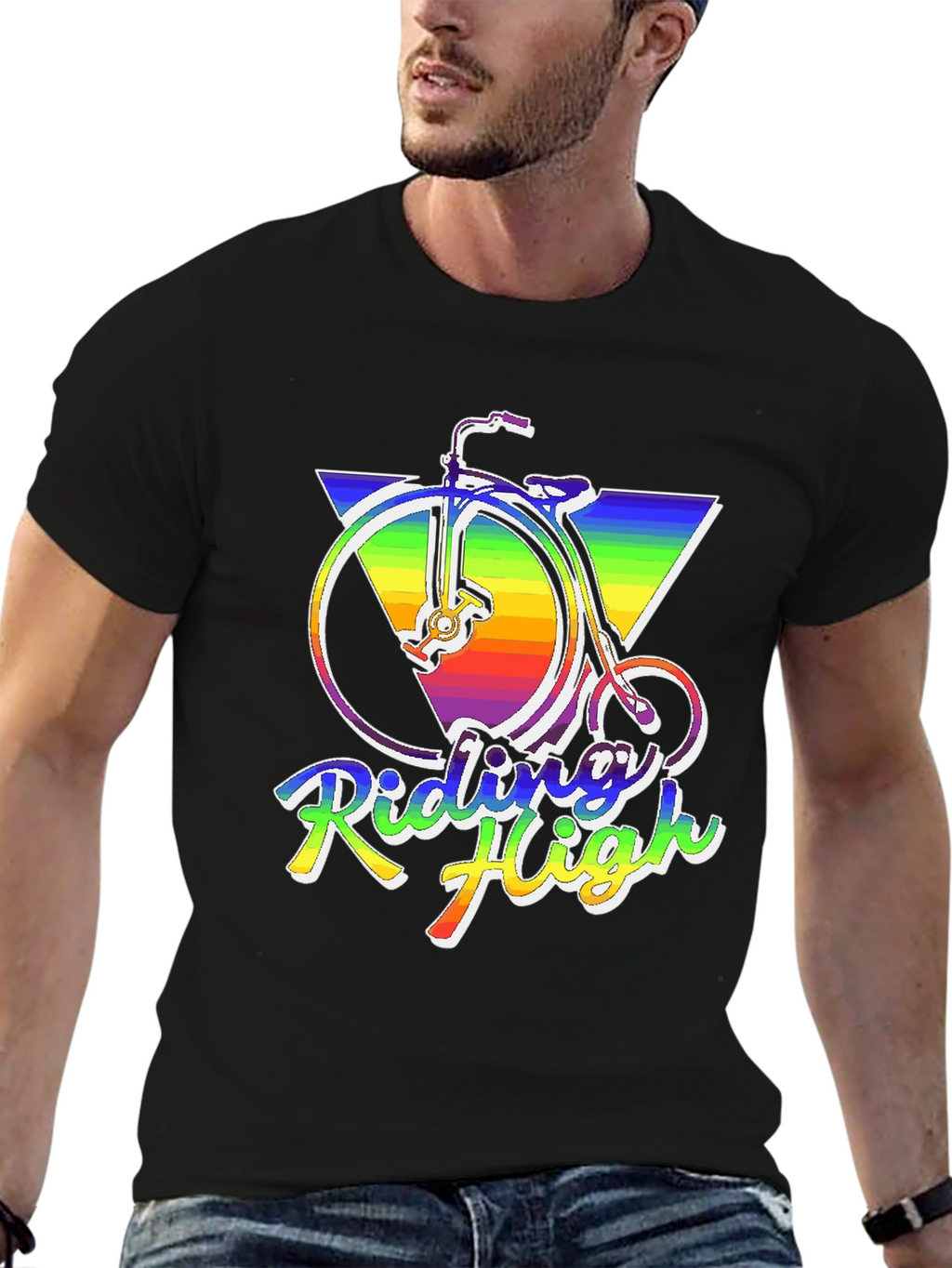 Riding High Retro Rainbow Bike T-Shirt