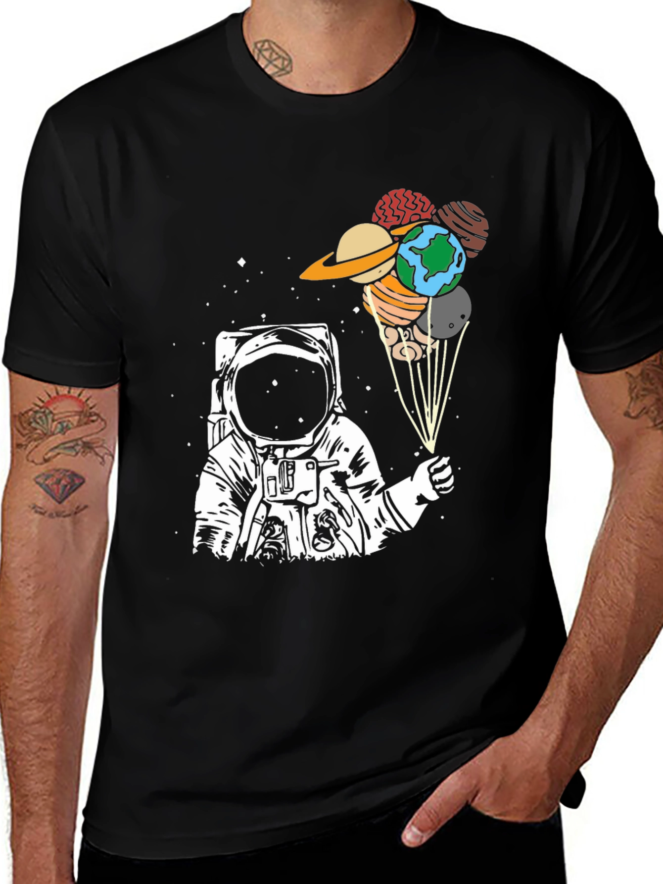 Astronaut Planet Balloon Graphic T-Shirt