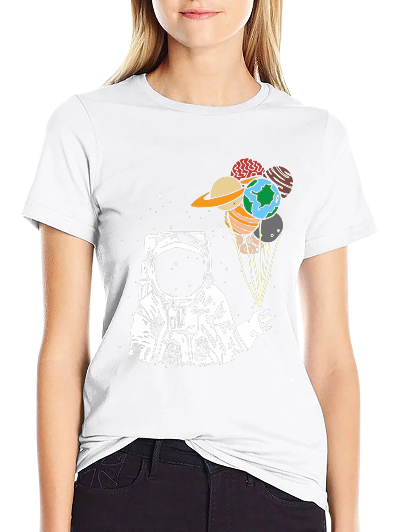 Astronaut Planet Balloon Graphic T-Shirt