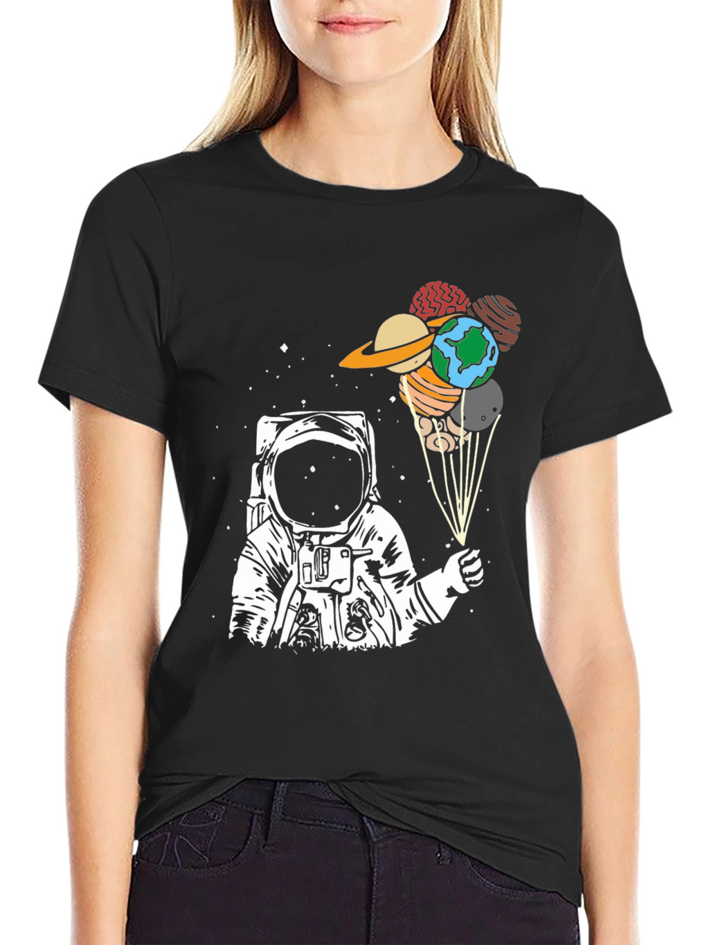 Astronaut Planet Balloon Graphic T-Shirt
