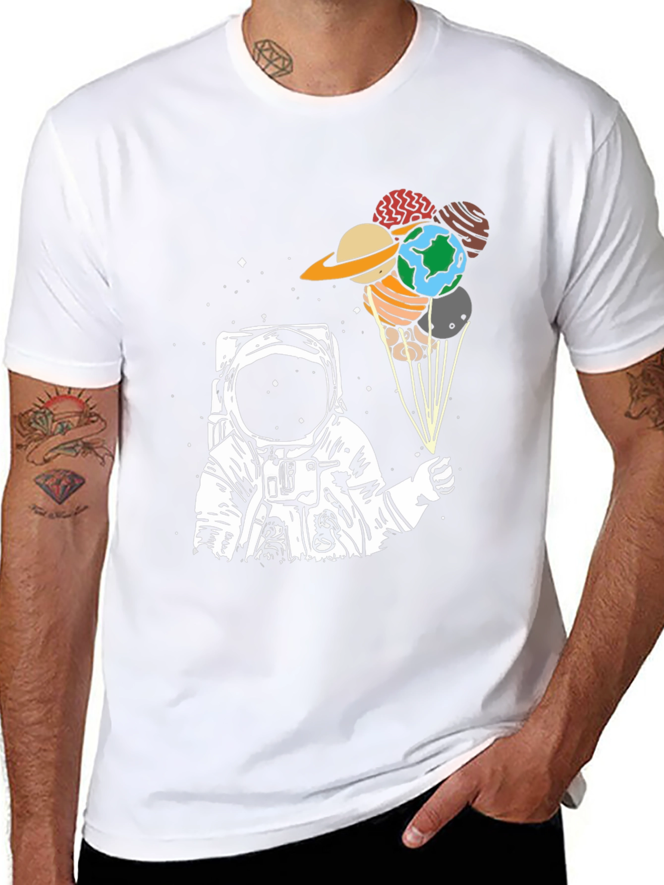 Astronaut Planet Balloon Graphic T-Shirt