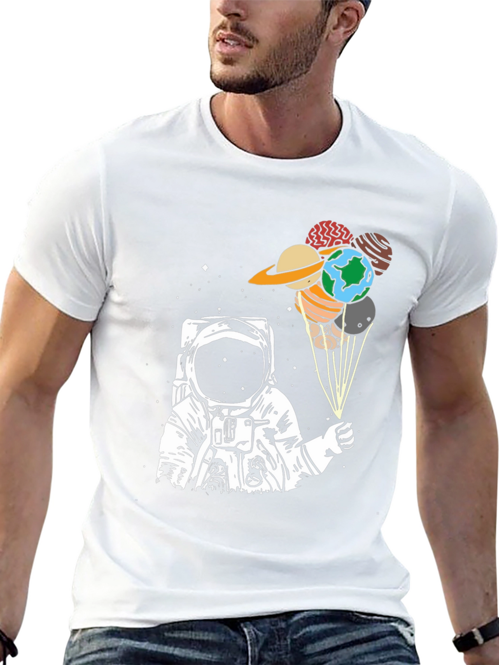 Astronaut Planet Balloon Graphic T-Shirt