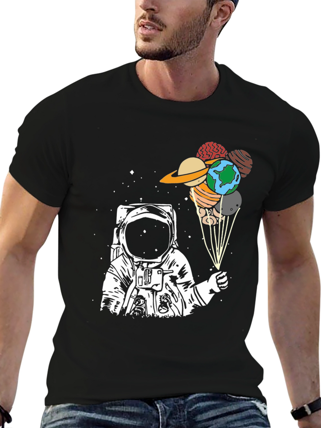 Astronaut Planet Balloon Graphic T-Shirt