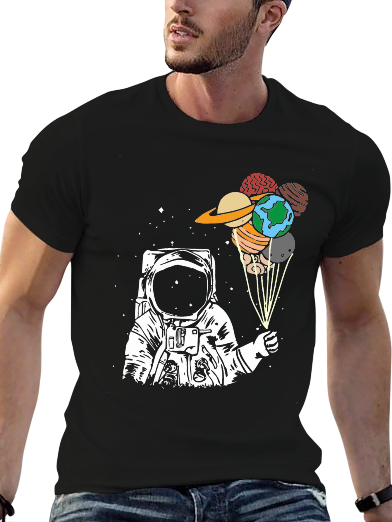 Astronaut Planet Balloon Graphic T-Shirt